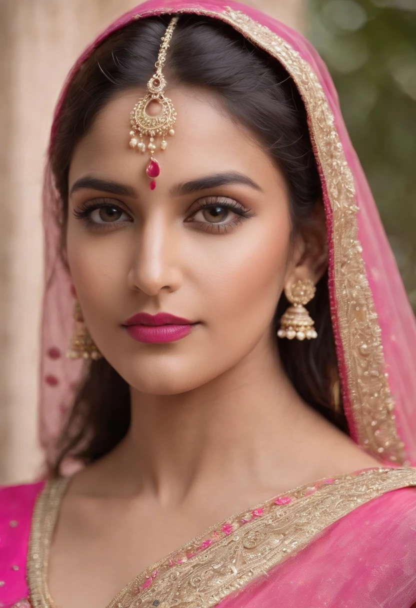 a indian woman posing for a picture, indian, traditional beauty, indian, beautiful goddess, ornate cosplay, indian style, indian super model, beautiful maiden, gorgeous woman, south east asian with long, provocative indian, gorgeous beautiful woman, beautiful asian girl, extremely detailed goddess shot, jaw-dropping beauty, big boobs deep cleavage sexy navel, , exposed, big bust, pink