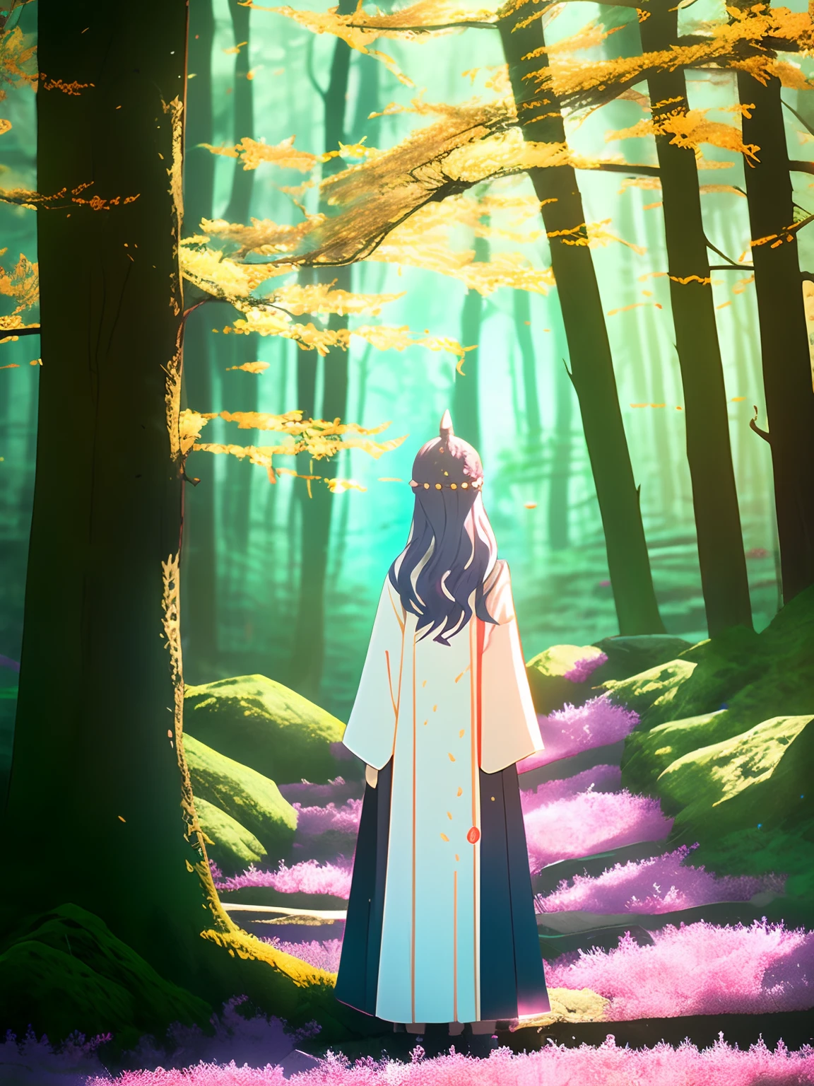 A wizard who lives deep in the forest（sorceress woman），Take control of everything in the forest。
Personality temperament：Be curious、is shy、Fear of loneliness。
Dress tightly，Mysterious and shy 17-19 years old Two-dimensional shoujo anime shoujo sunshine