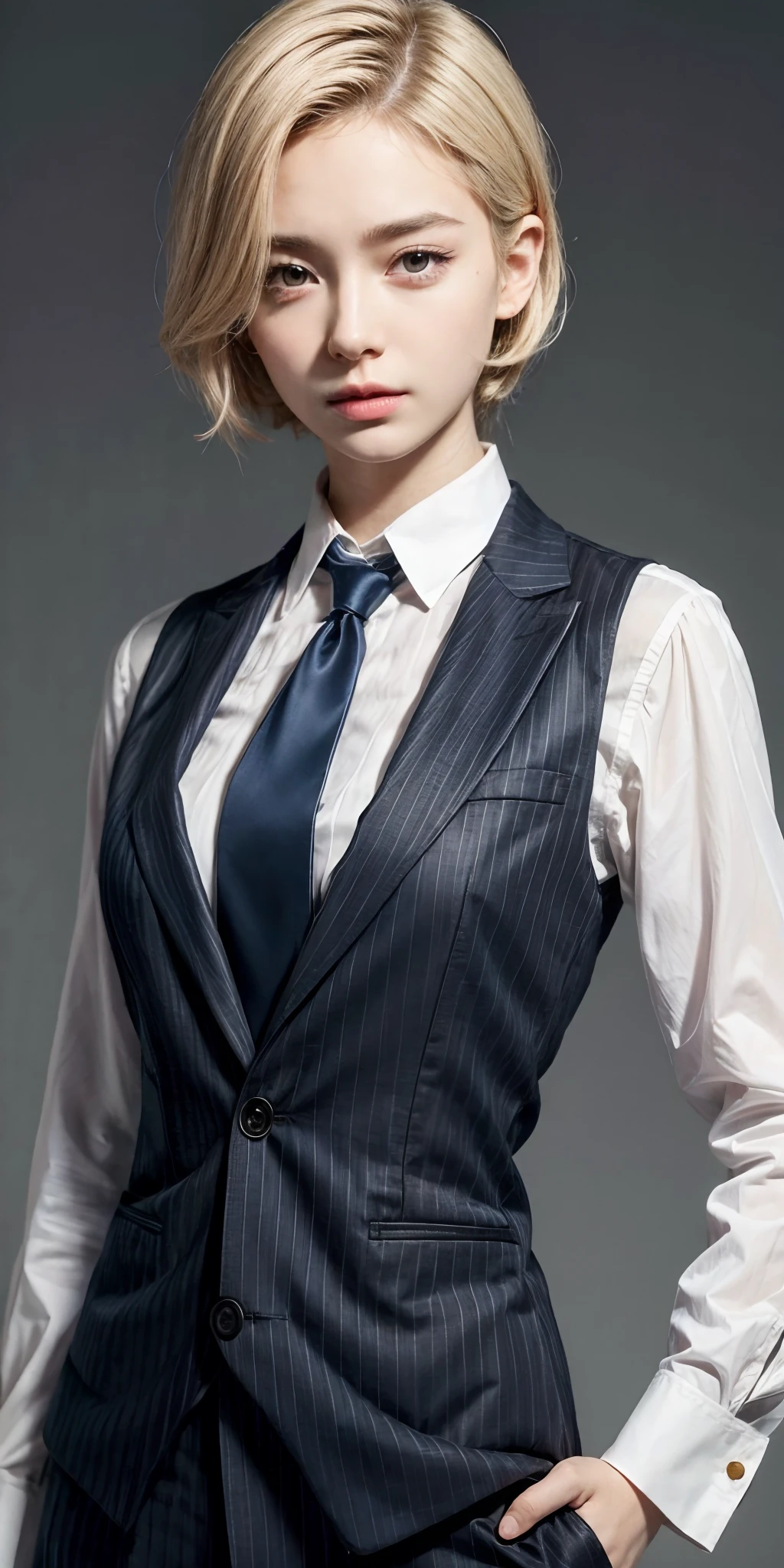 A close up of a woman in a suit and tie posing for a picture - SeaArt AI