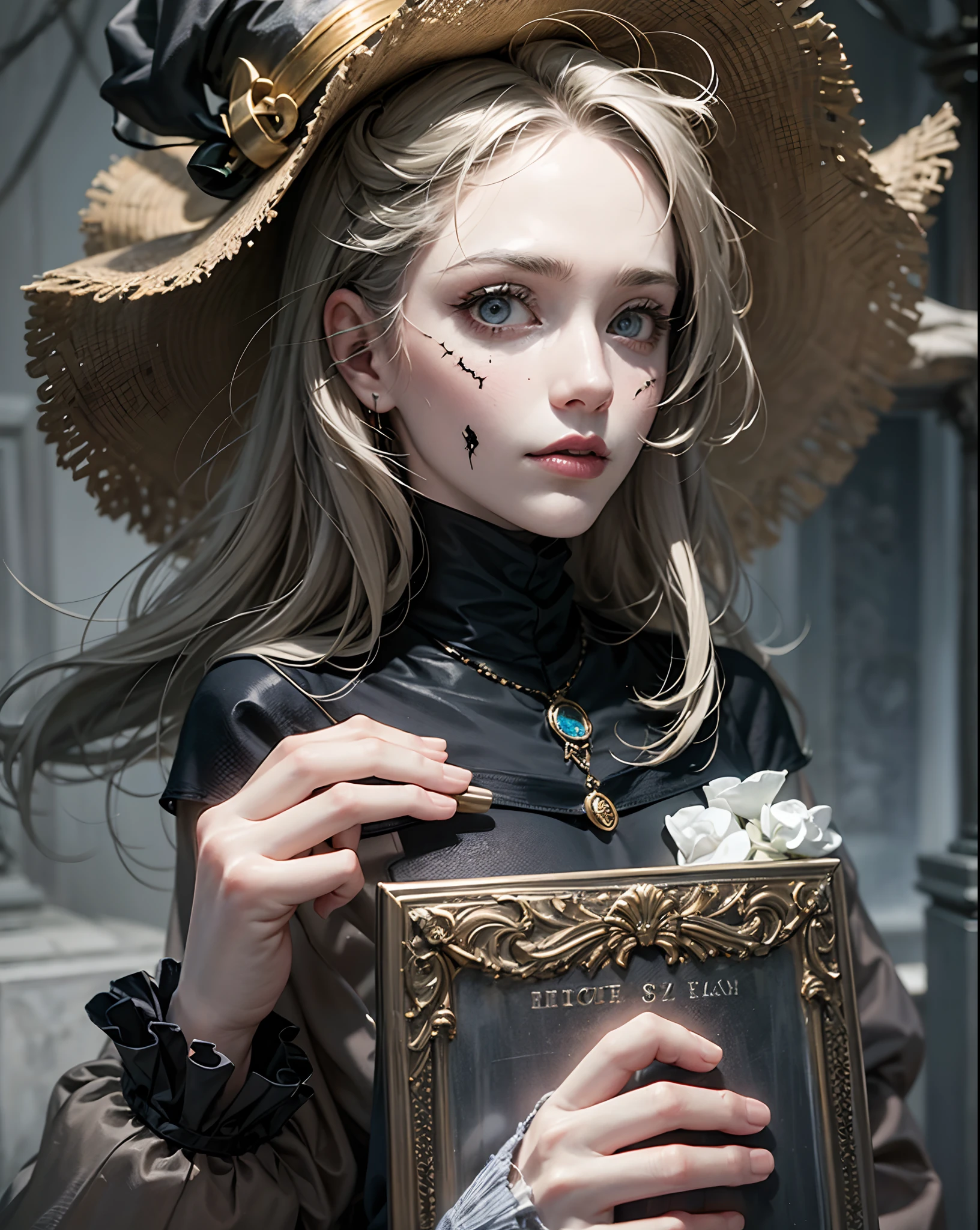 Best quality, masterpiece, meticulous detail, intricate detail, realistic, a mystical hallowen lady with kind and cheerful expression