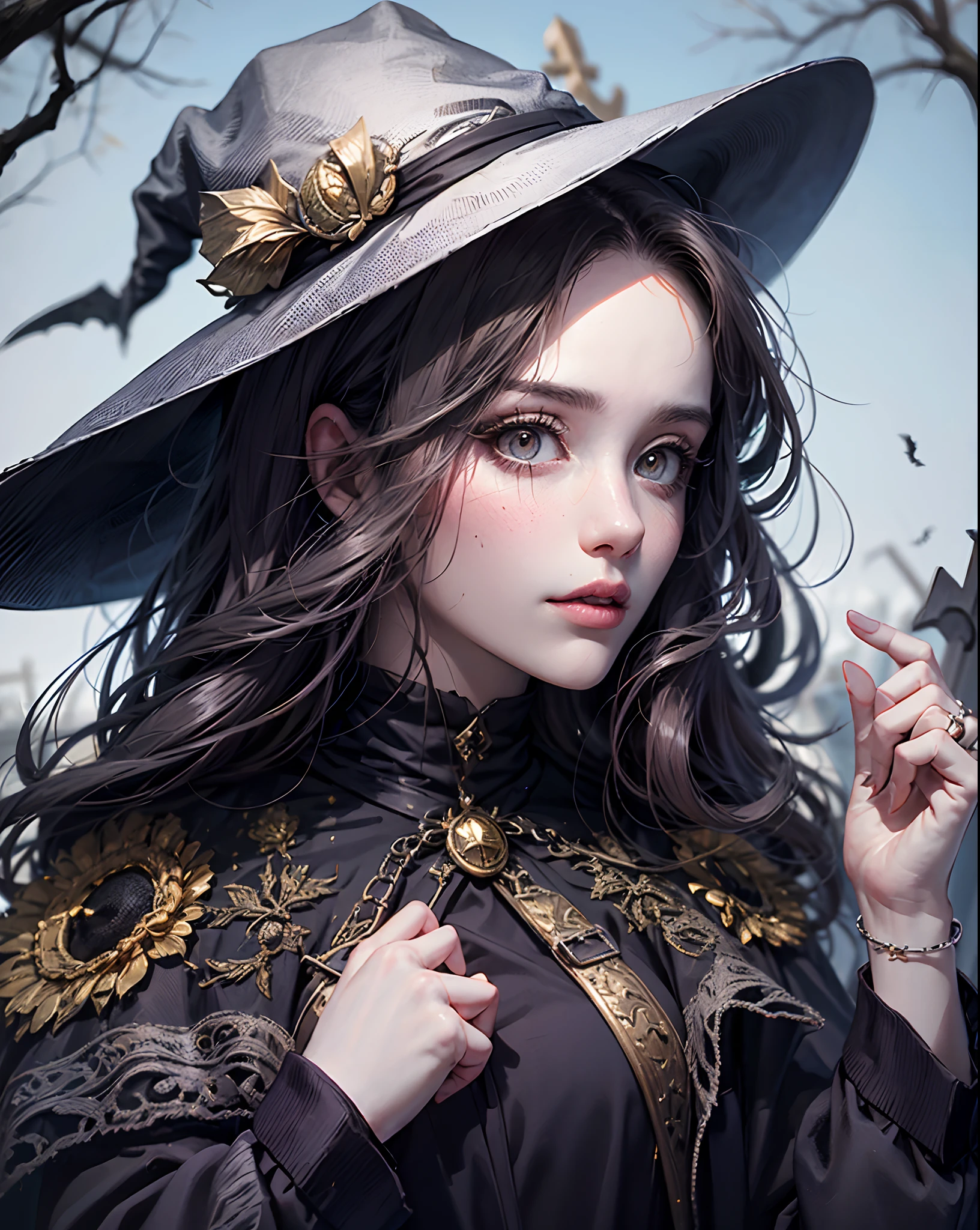 1 girl, (witchcore, sorcerous, pagan, mystery, nature, mystery的) , magician, spell magic, magic circle, ((magic in hand)),(masterpiece, best quality:1.4),(ridiculous, high resolution, Super detailed:1.2),(Use black magic:1.4), imaginative overlay, Art fusion,fantastical scenes, evocative narrative, Eye-catching visuals, Upper body ,(((best quality))),(((Super detailed))),(((masterpiece)))
