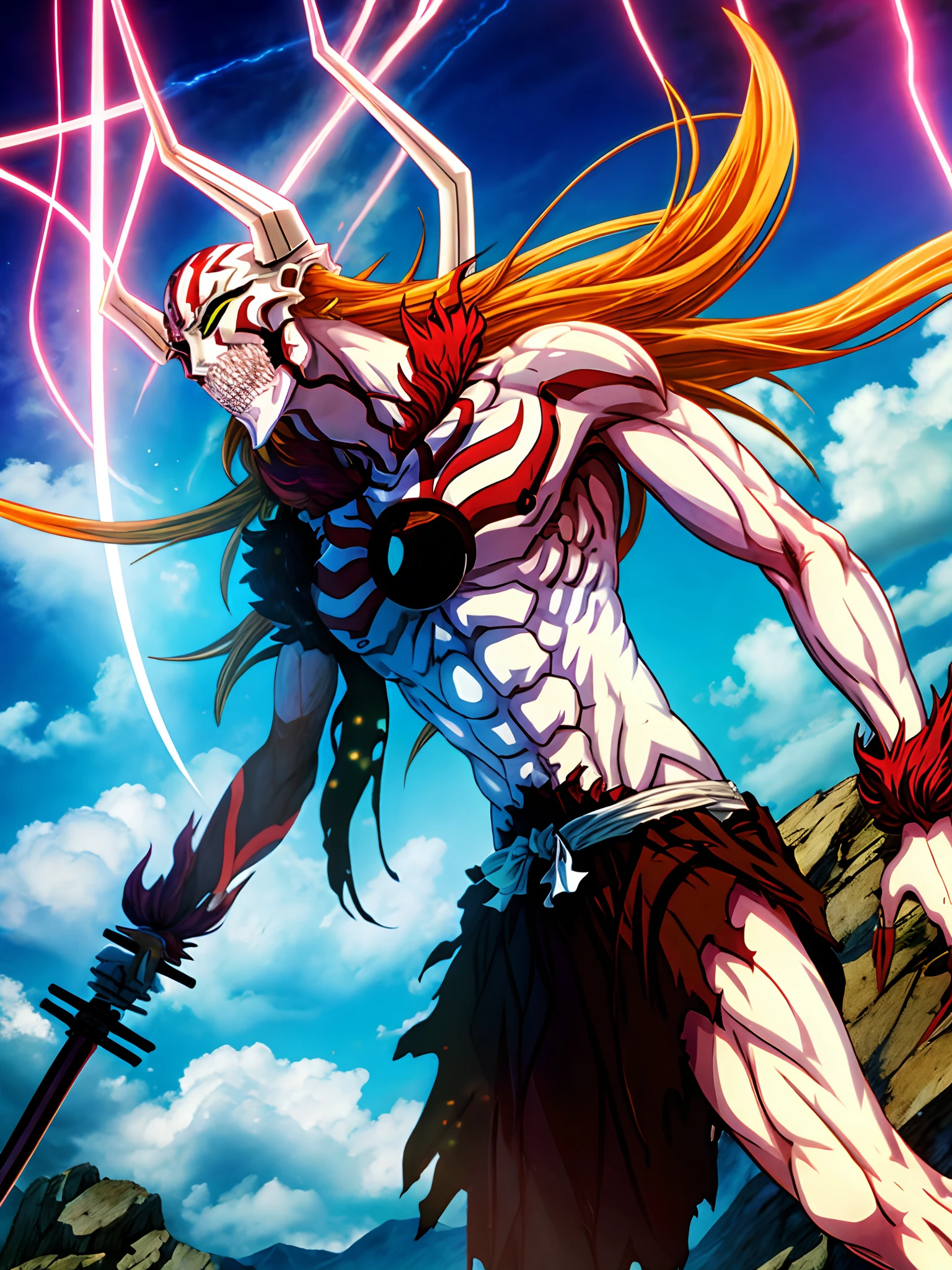 masterpiece, best quality, Ichigo Vasto Lorde, 1boy, sword, cinematic light, soft lightning, epic