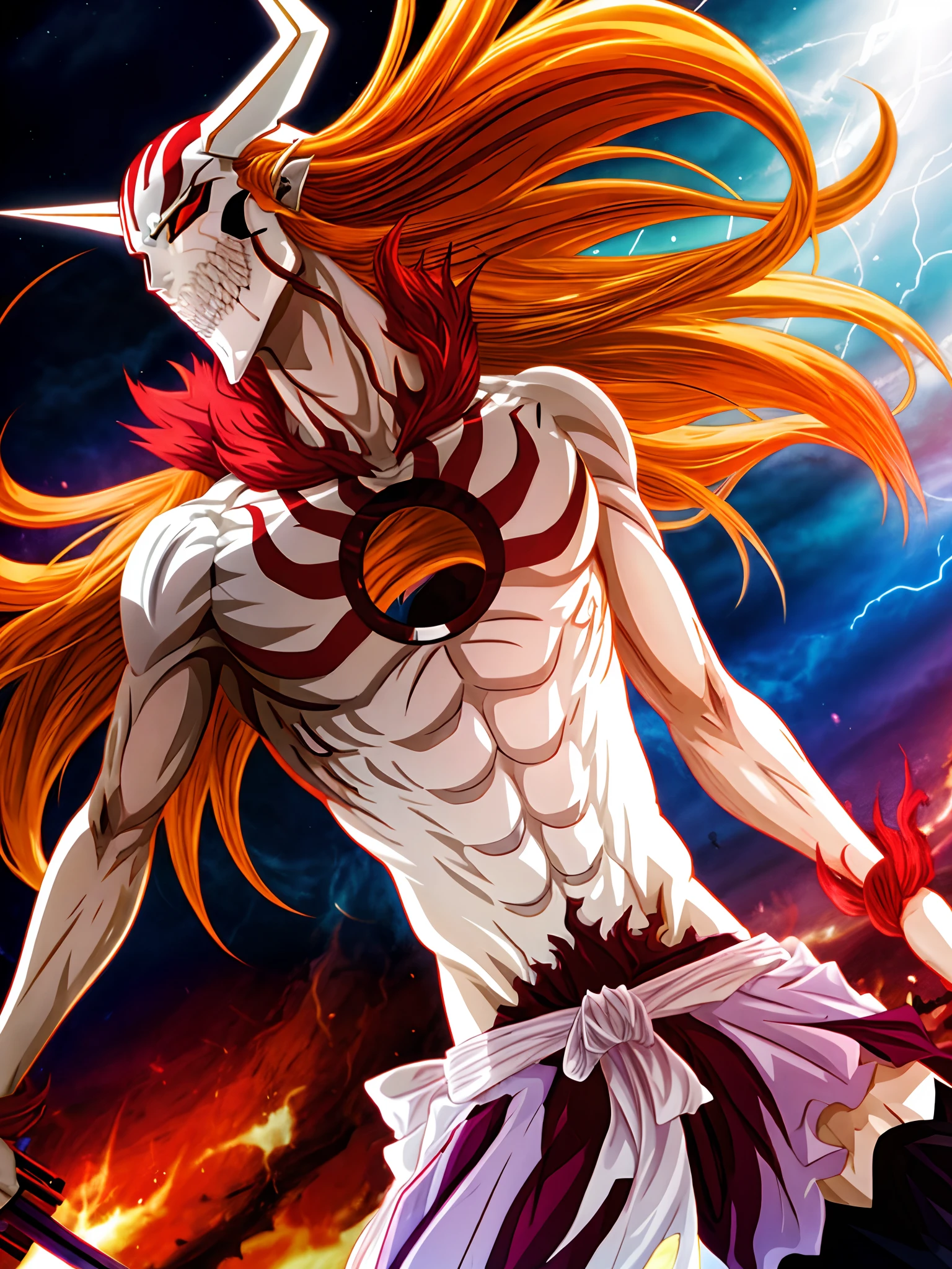 masterpiece, best quality, Ichigo Vasto Lorde, 1boy, sword, cinematic light, soft lightning, epic