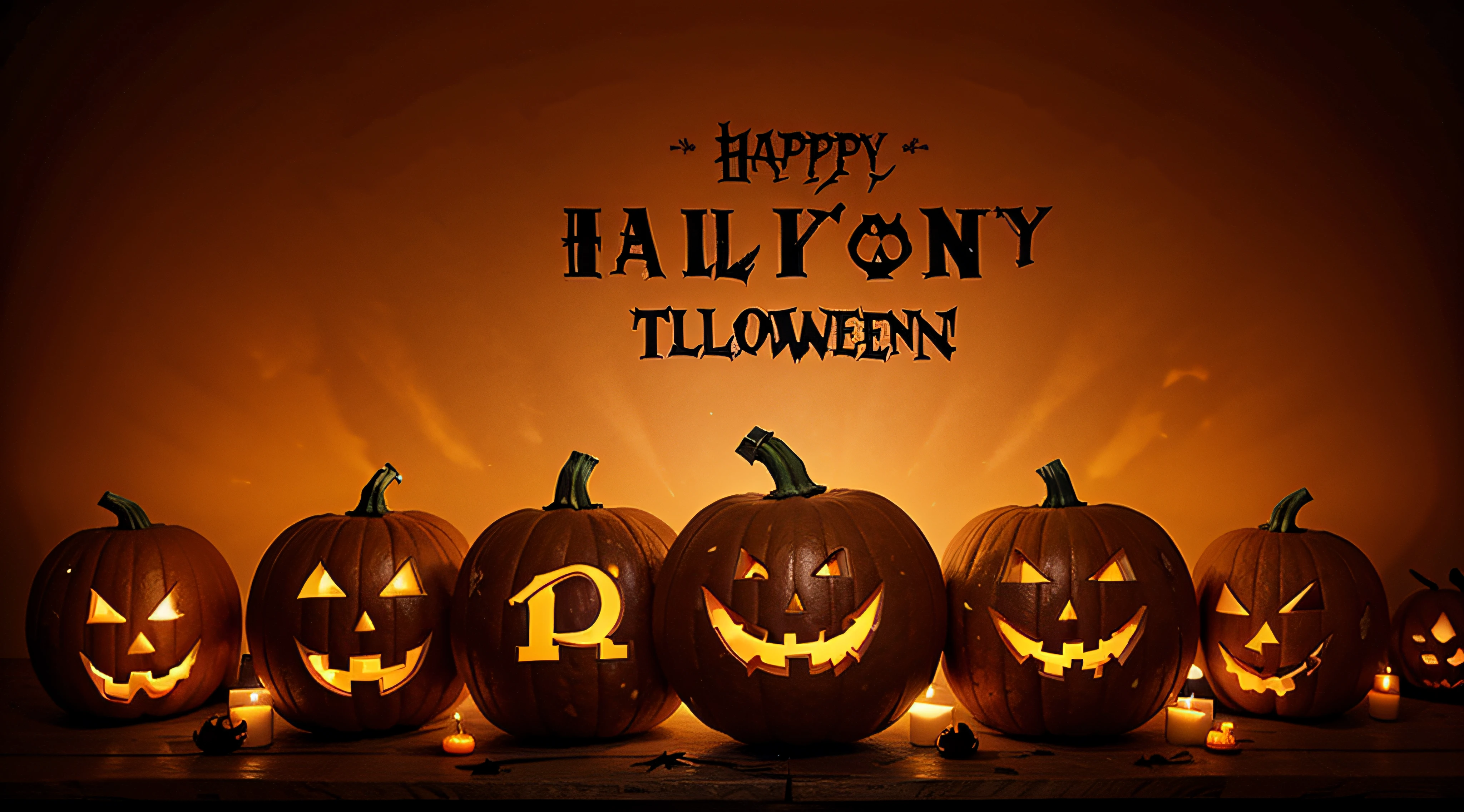Happy Halloween Typography With Pumpkins Background
