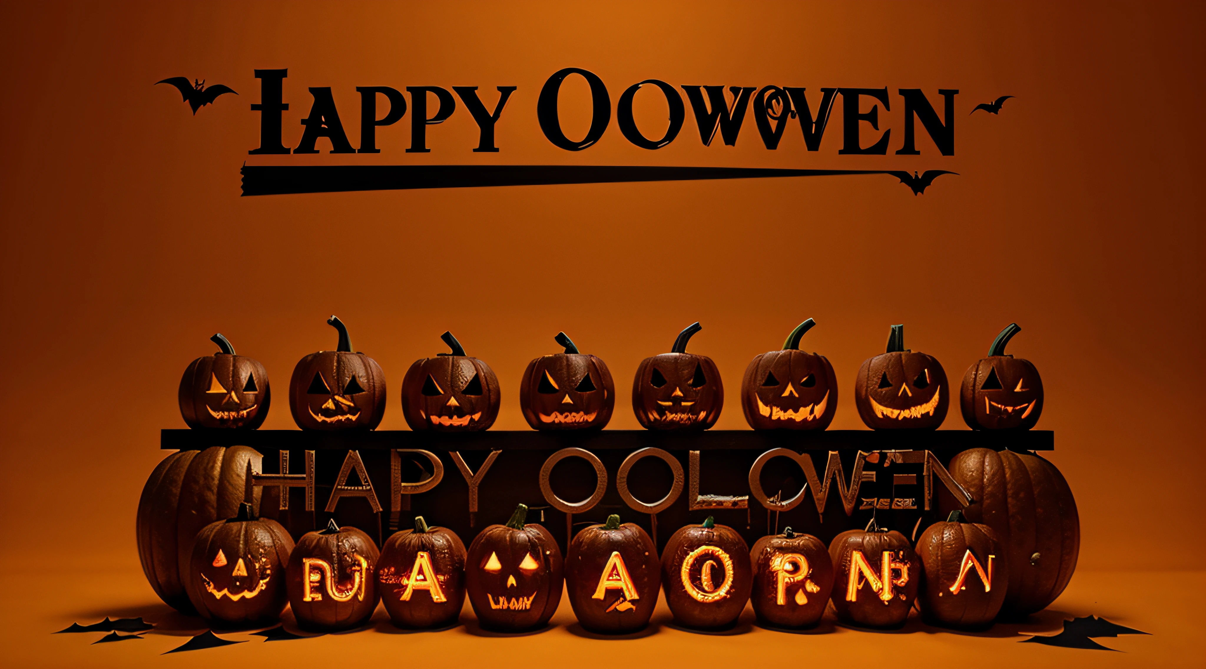 Happy Halloween Typography With Pumpkins Background