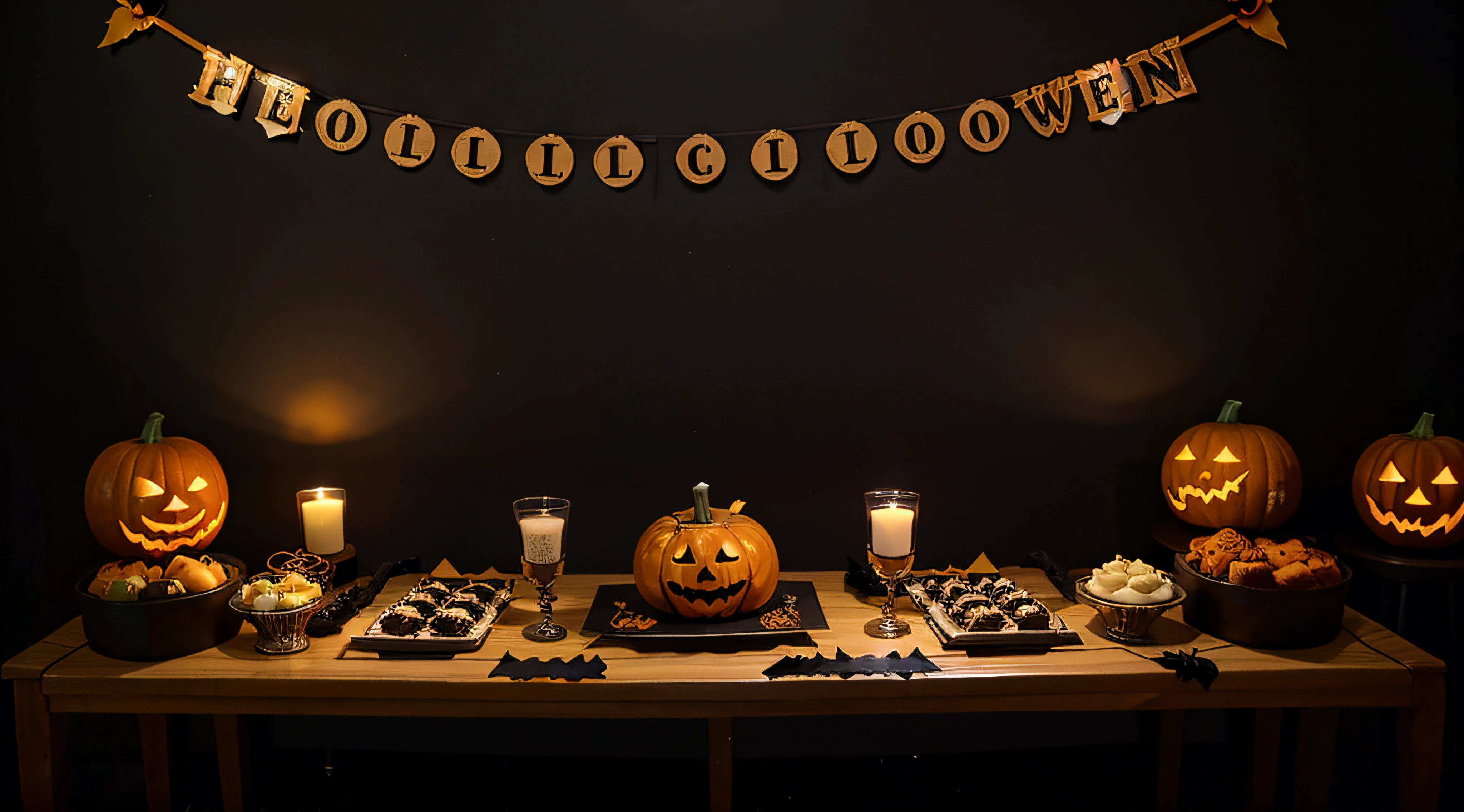 Table decorated for halloween party