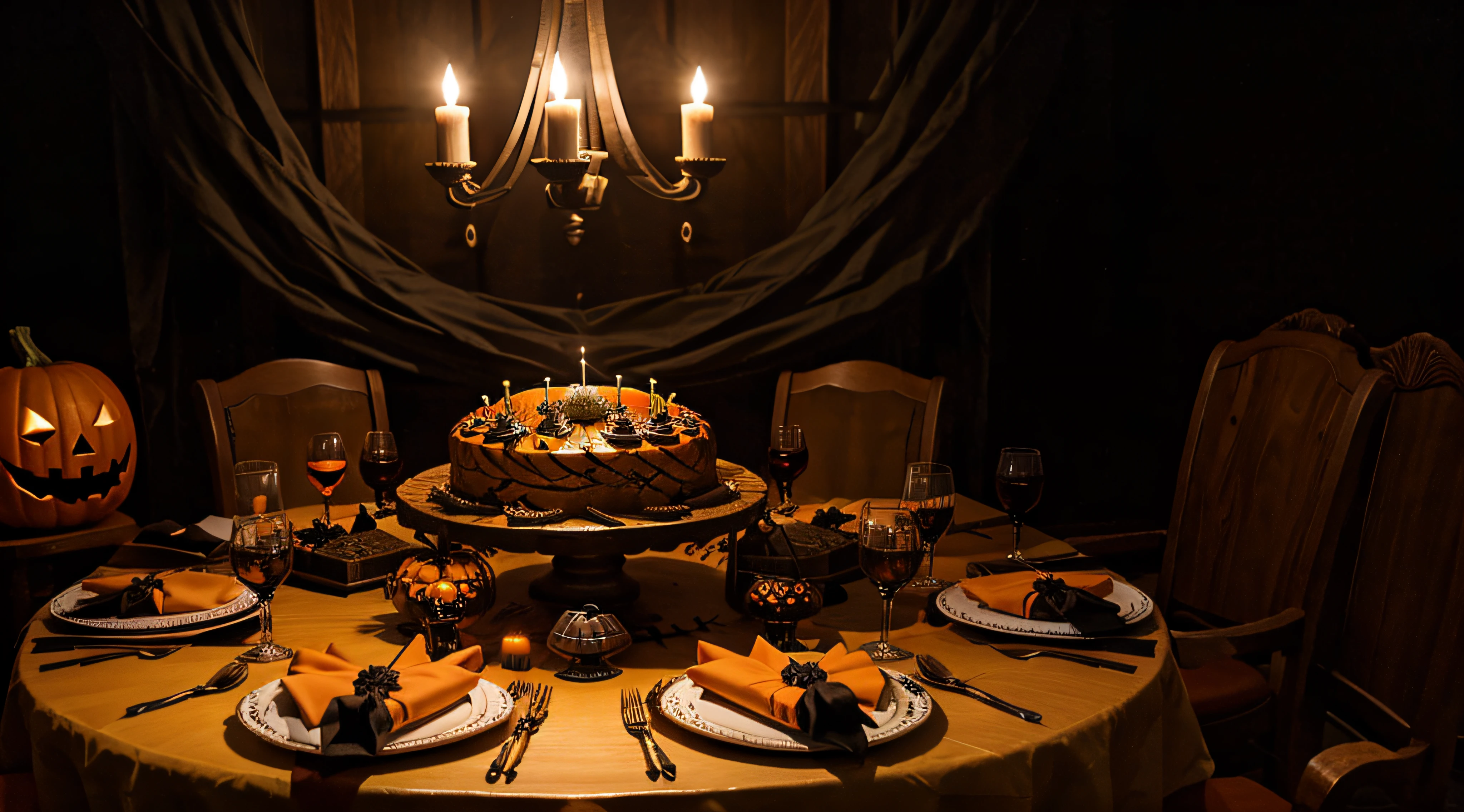 Table decorated for halloween party