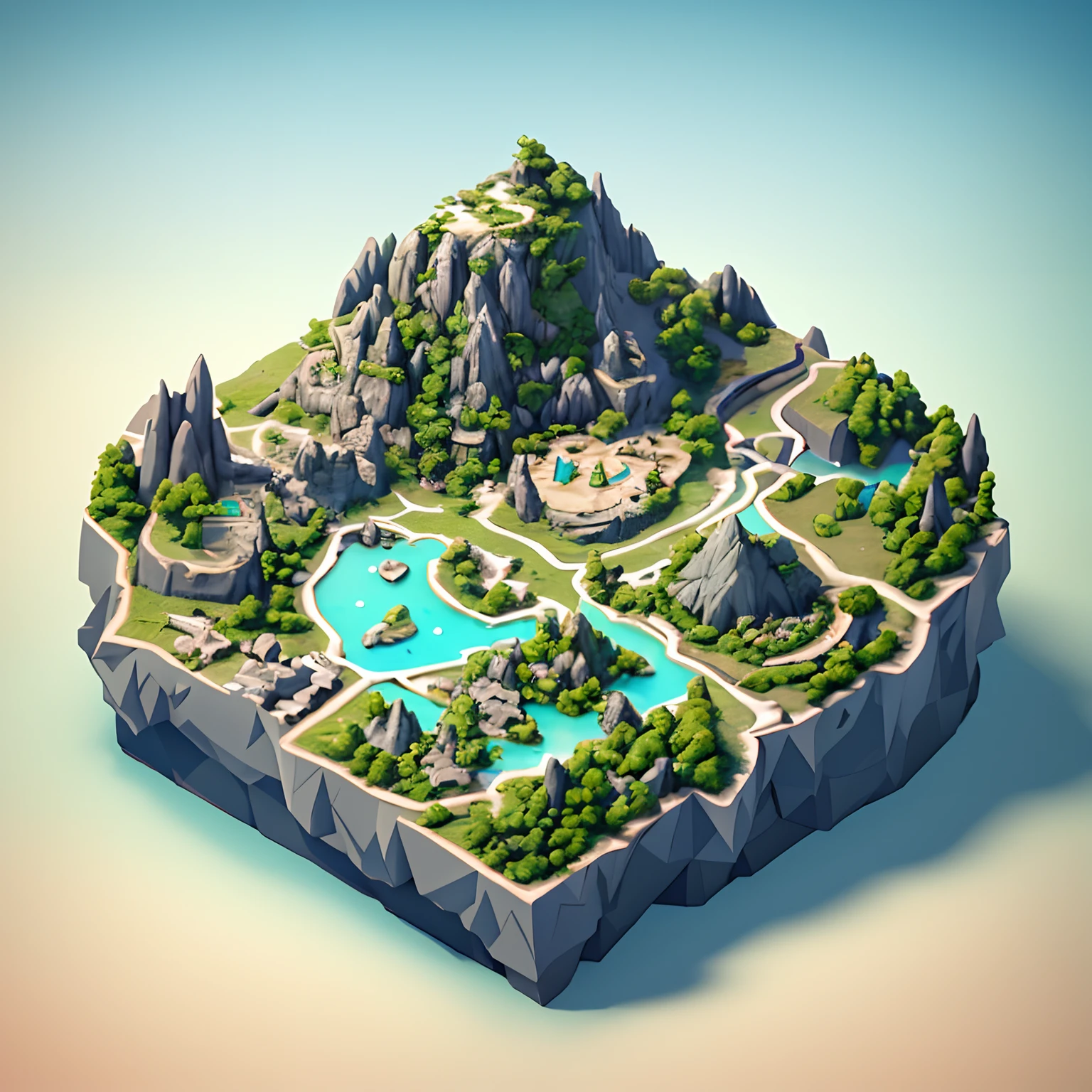 a close up of a small island with a mountain in the background, isometric 3d fantasy island, 3 d epic illustrations, an isometric fantasy map, low poly 3 d render, super detailed color lowpoly art, 3 d render stylized, 3 d low poly render, 3d low poly render, stylized 3d render, isometric art