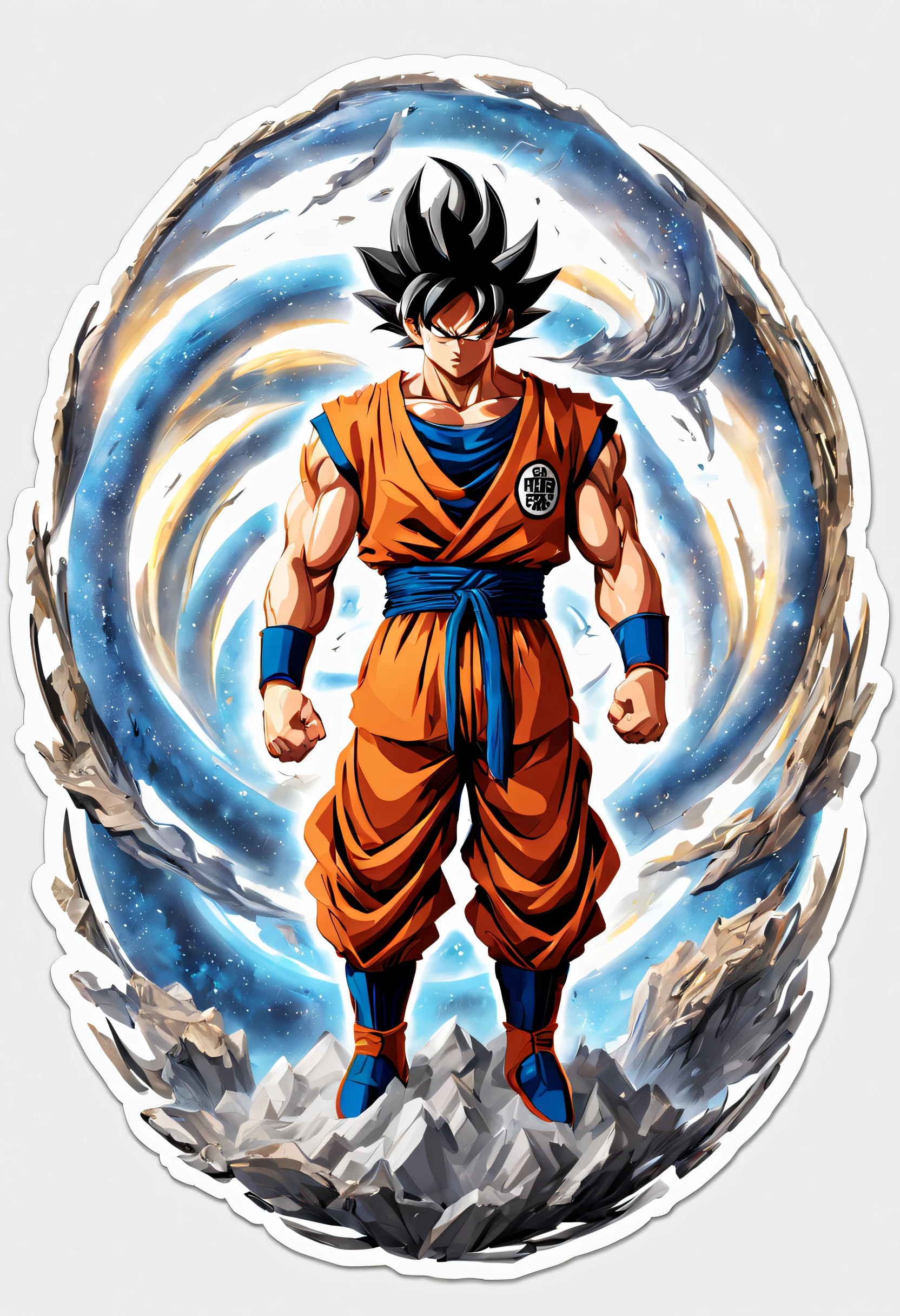 (masterpiece: 1.2), (best quality), (ultra detailed), (8k, 4k, intricate), (highly detailed: 1.2), goku sticker design, infinity white background