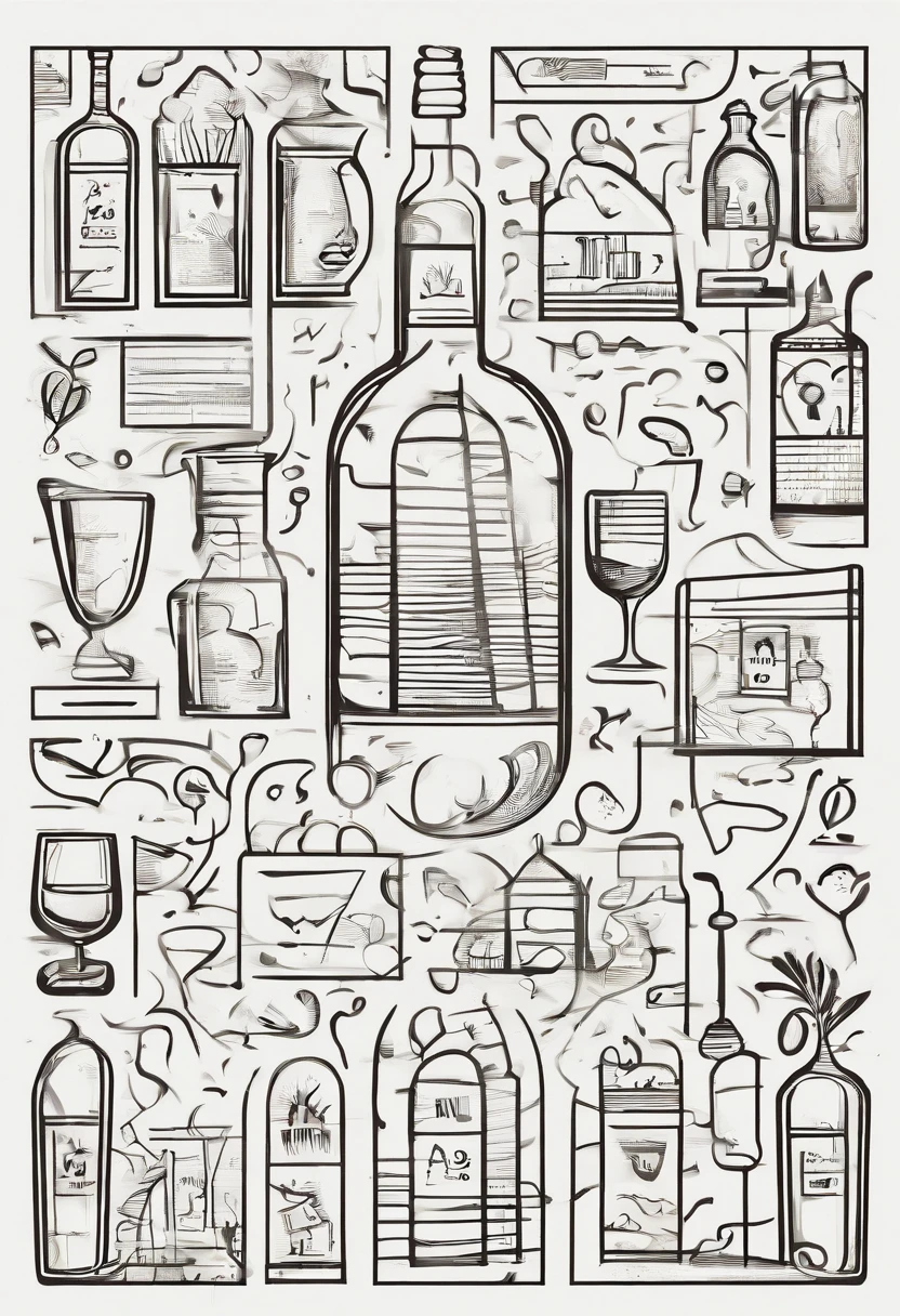 White wine label pattern sticker,European trend graffiti personality free and open sticker set with white silhouette ,clean backdrop