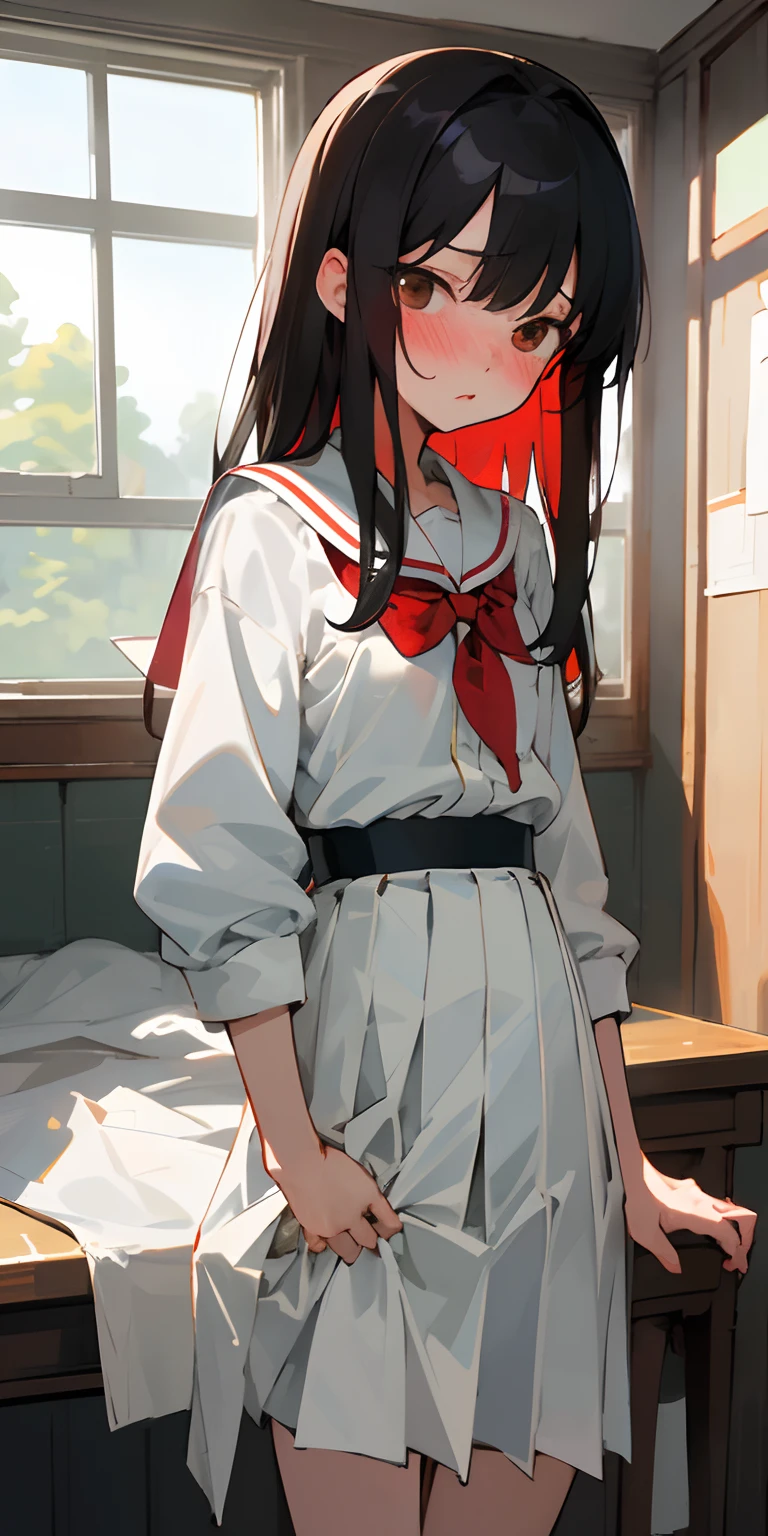 (masterpiece、top-quality)、Top image quality、Lori、校服、A dark-haired、a 、Velo out、small tits、red blush、SEX