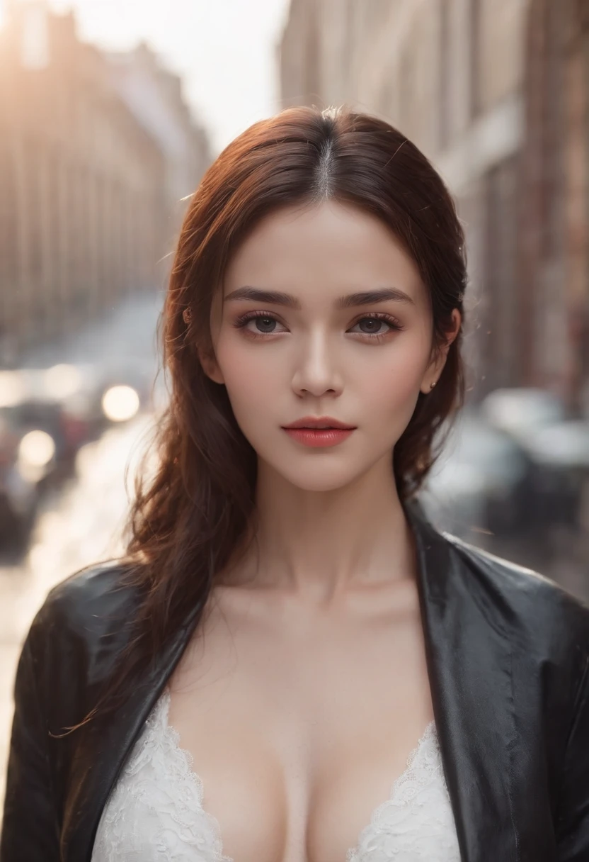 ((Best Quality, 8K, Masterpiece: 1.3)), Sharp: 1.2, Perfect Body Beauty: 1.4, Slim Abs: 1.2, ((Layered Hairstyle, Big Breasts: 1.2)), (Wet White Button Long Shirt: 1.1), (Rain, Street: 1.2), Wet: 1.5, Highly detailed face and skin texture, detailed eyes, double eyelids, side face looking at the camera