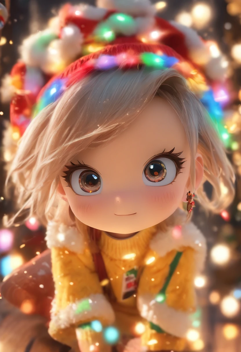 1 cute girl,Plush socks with Christmas elements,short skirt,Christmas theme,(tmasterpiece: 1.2) (realisticlying: 1.2) (Bokeh) (best qualityer) (Detailed skins: 1.3) (intricately details) (8K) (detailedeyes) (sharp-focus), (cheerfulness) a blind box toy, Glossy and delicate,Clean background, Good gloss, 3D rendering of,Best quality,Bright sunny days,(tmasterpiece:1.2) (realisticlying:1.2) (Bokeh) (best qualtiy) (detailedskin:1.3) (complexdetails) (8K) (detailedeyes) (Sharp focus),(having fun)
