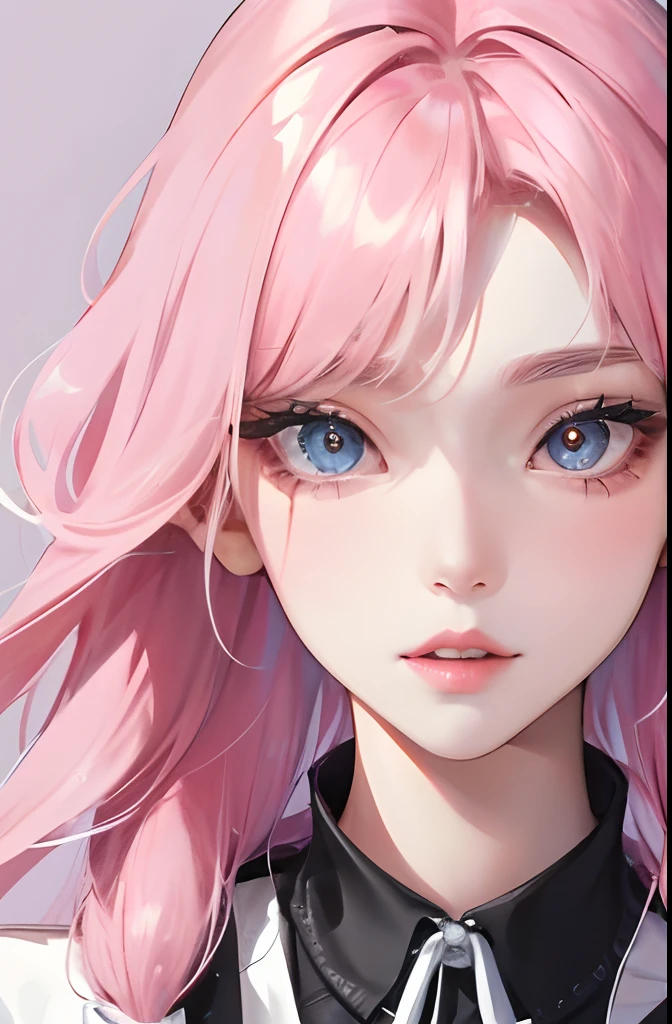 8K, masutepiece, Best Quality, Night, fullmoon, 1 girl, Korean style, Mature Woman, Sister, Woman with long pink hair, Long hair, Light pink lips, Calm, logical, Bangs, gray pupils, flowers background, Petal dance, Delicate face, close up, Face Zoom, Detailed face, Detailed eyes, Looking at Viewer, close to viewer