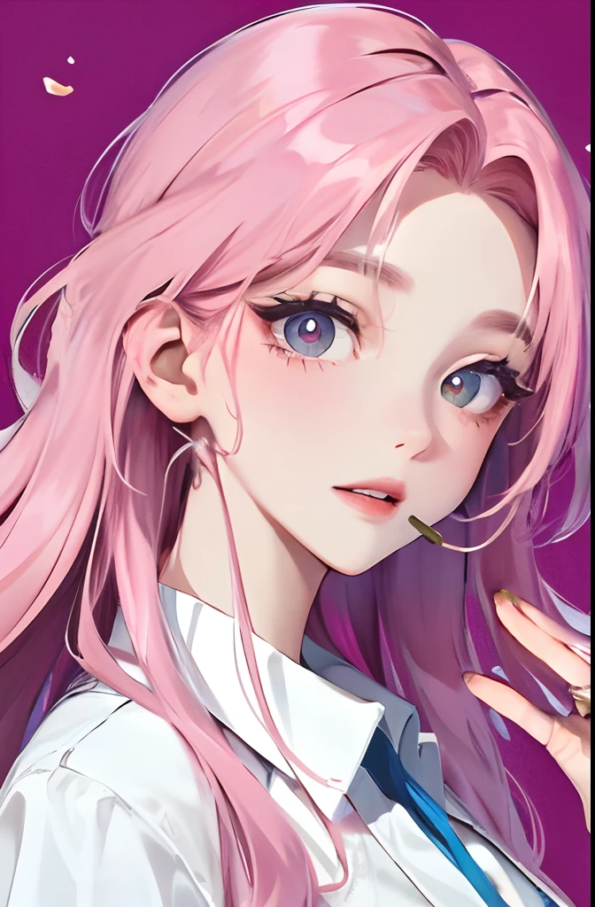 8K, masutepiece, Best Quality, Night, fullmoon, 1 girl, Korean style, Mature Woman, Sister, Woman with long pink hair, Long hair, Light pink lips, Calm, logical, Bangs, gray pupils, flowers background, Petal dance, Delicate face, close up, Face Zoom, Detailed face, Detailed eyes, Looking at Viewer, close to viewer