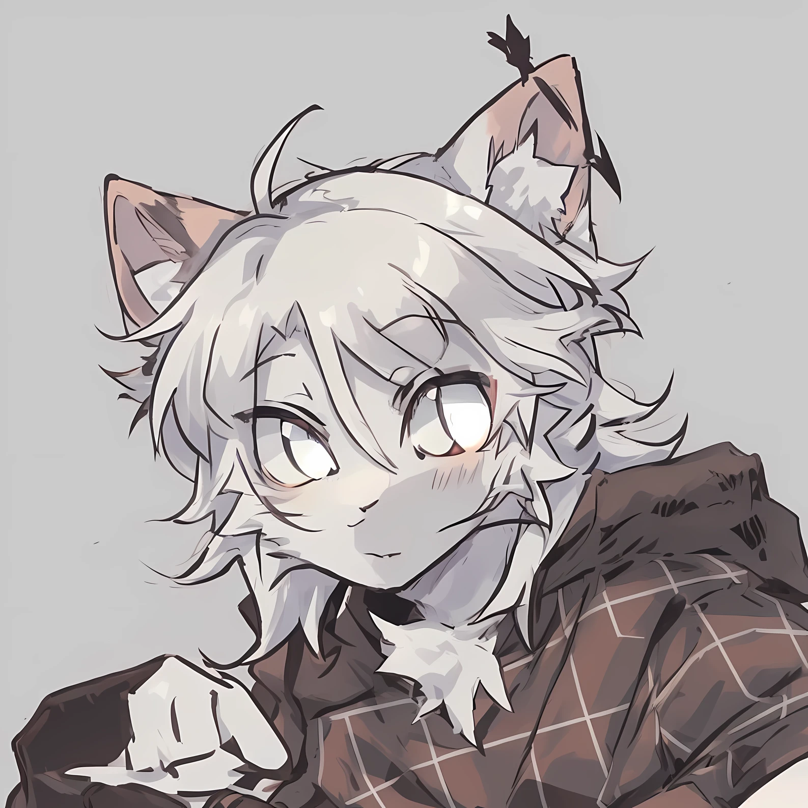 anime character with a cat ears and a plaid shirt, boy with cat ears and tail, male anime style, anime cat, emo boy with cat ears and tail, he has dark grey hairs, pin on anime, realistic anime cat, in an anime style, neferpitou, anime style character, anime girl with cat ears, 2 d anime style