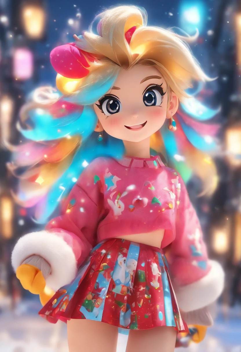 1 cute girl,Full body depiction,Plush socks with Christmas elements,short skirt,Christmas theme,(tmasterpiece: 1.2) (realisticlying: 1.2) (Bokeh) (best qualityer) (Detailed skins: 1.3) (intricately details) (8K) (detailedeyes) (sharp-focus), (cheerfulness) a blind box toy, Glossy and delicate,Clean background, Good gloss, 3D rendering of,Best quality,Bright sunny days,(tmasterpiece:1.2) (realisticlying:1.2) (Bokeh) (best qualtiy) (detailedskin:1.3) (complexdetails) (8K) (detailedeyes) (Sharp focus),(having fun)