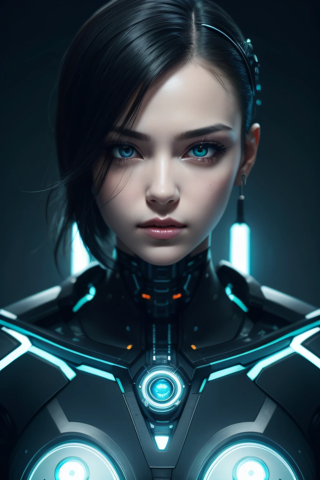 Centered portrait of an ultra detailed Mechanical Cyberpunk Female Android, looking into the camera, intricate, elegant, super highly detailed, smooth, sharp focus, no blur, no dof, extreme illustration, Unreal