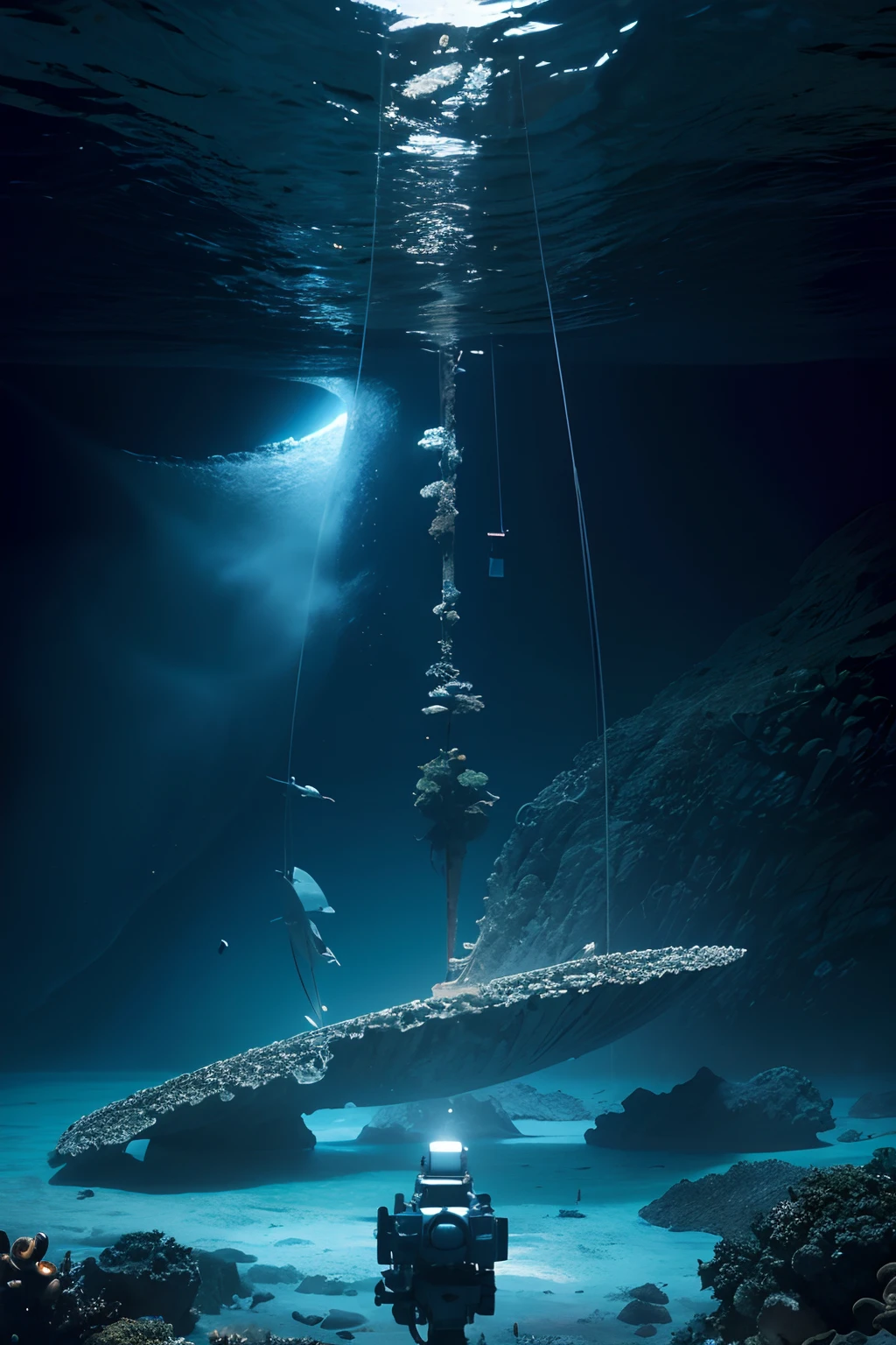 Future protection marine style,Poster form,Ocean panorama,Cradle of life,Human exploration and exploitation of the seabed,sustainable development,Design a sense of layering,Artistic innovation,brightly,cold shades,sense of science and technology,Surreal style,Nice lighting,ultra-wide-angle