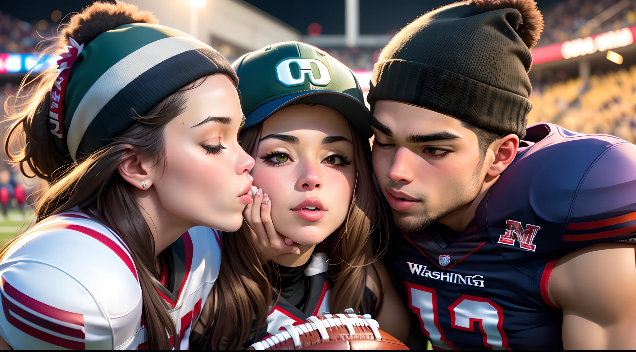 Washington Husky football fan kissing oregon Duck football fan