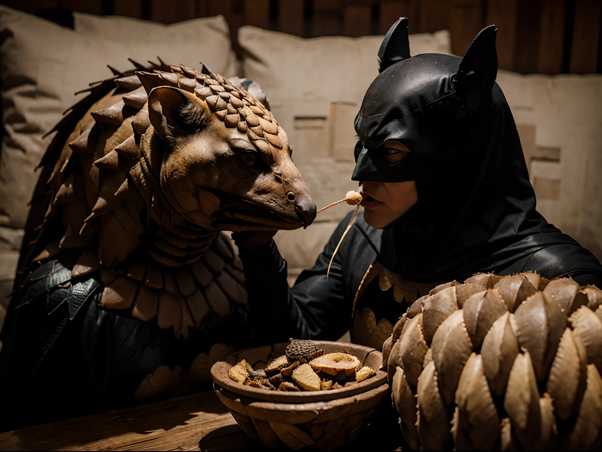Batman eating a pangolin