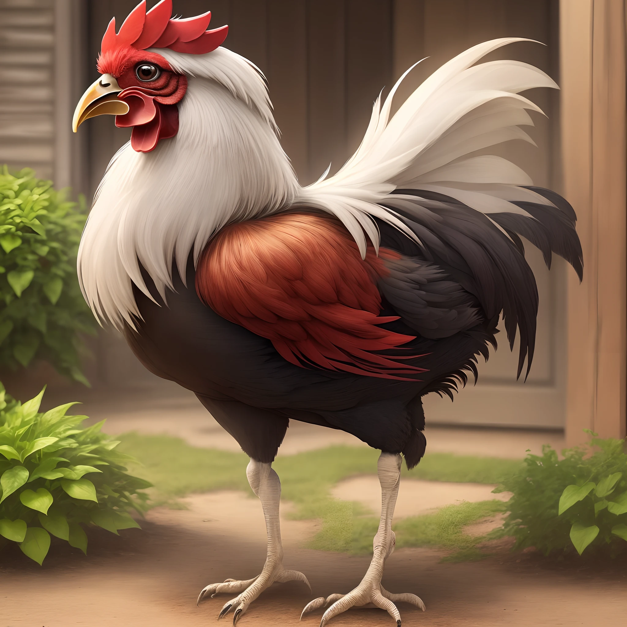 A rooster has four legs