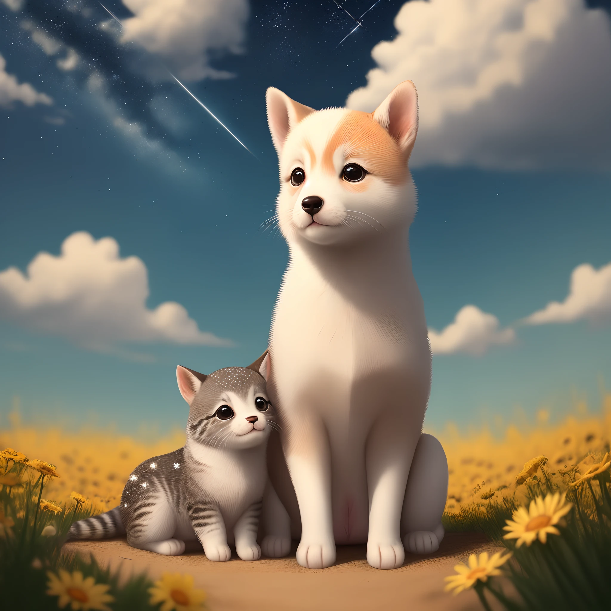 adolable，Mattire，Rich in color，low-saturation，tiny stars，Little love，Background image，Bright sky，Sunnyday，In the daytime，Low brightness，Q version of cute animals