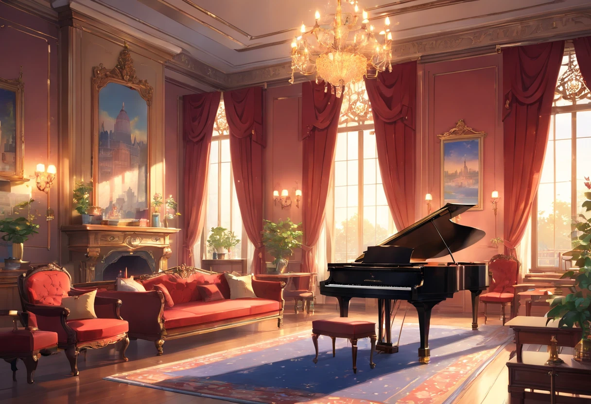 (highres:1.2),european,victorian,luxurious room,tinted window on the wall,ornate furniture,velvet curtains,antique chandelier,detailed ceiling decoration,golden accents,vibrant colors,soft lighting,shadows and highlights,wooden flooring,exquisite tapestries,elegant porcelain vases,elaborate picture frames,richly patterned wallpaper,candle holders,fine china tea set,delicate lace doilies,intricate wood carvings,plush cushions,grand fireplace,opulent draperies,refined oil paintings,reflected light,grand piano in the corner,dominant red rose bouquet,fleur-de-lis motif,carved mahogany bookshelf,vintage mirrors,comfortable armchairs,dimmed ambiance,romantic atmosphere, no humans are in the room, a guy standng in front of camera, looking at the camera