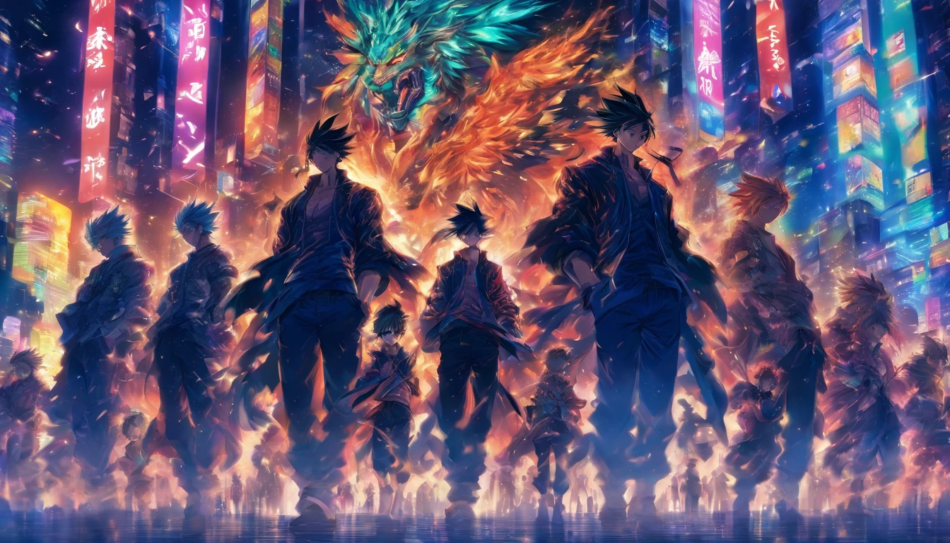 1 domineering man,With five or six little brothers,Be prepared to go to everyone's gesture,Walk the streets together at night,All around are tall buildings