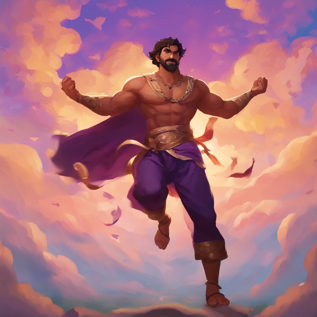 masterpiece, best quality, movie still, 1men, light brown skin, black eyes, muscular body, short black hair, purple polo, black full pant, holding a cup of coffee, floating in the sky, close-up, bright, happy, bright morning, beautiful sunrise, (sparks:0.7)