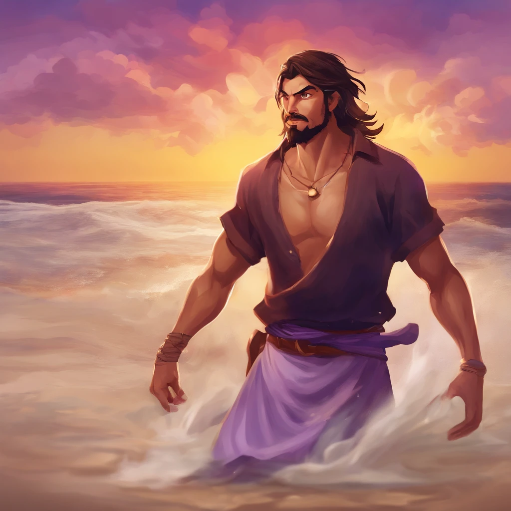 masterpiece, best quality, movie still, 1men, light brown skin, black eyes, muscular body, short black hair, purple polo, black full pant, holding a cup of coffee, floating in the sky, close-up, bright, happy, bright morning, beautiful sunrise, (sparks:0.7)