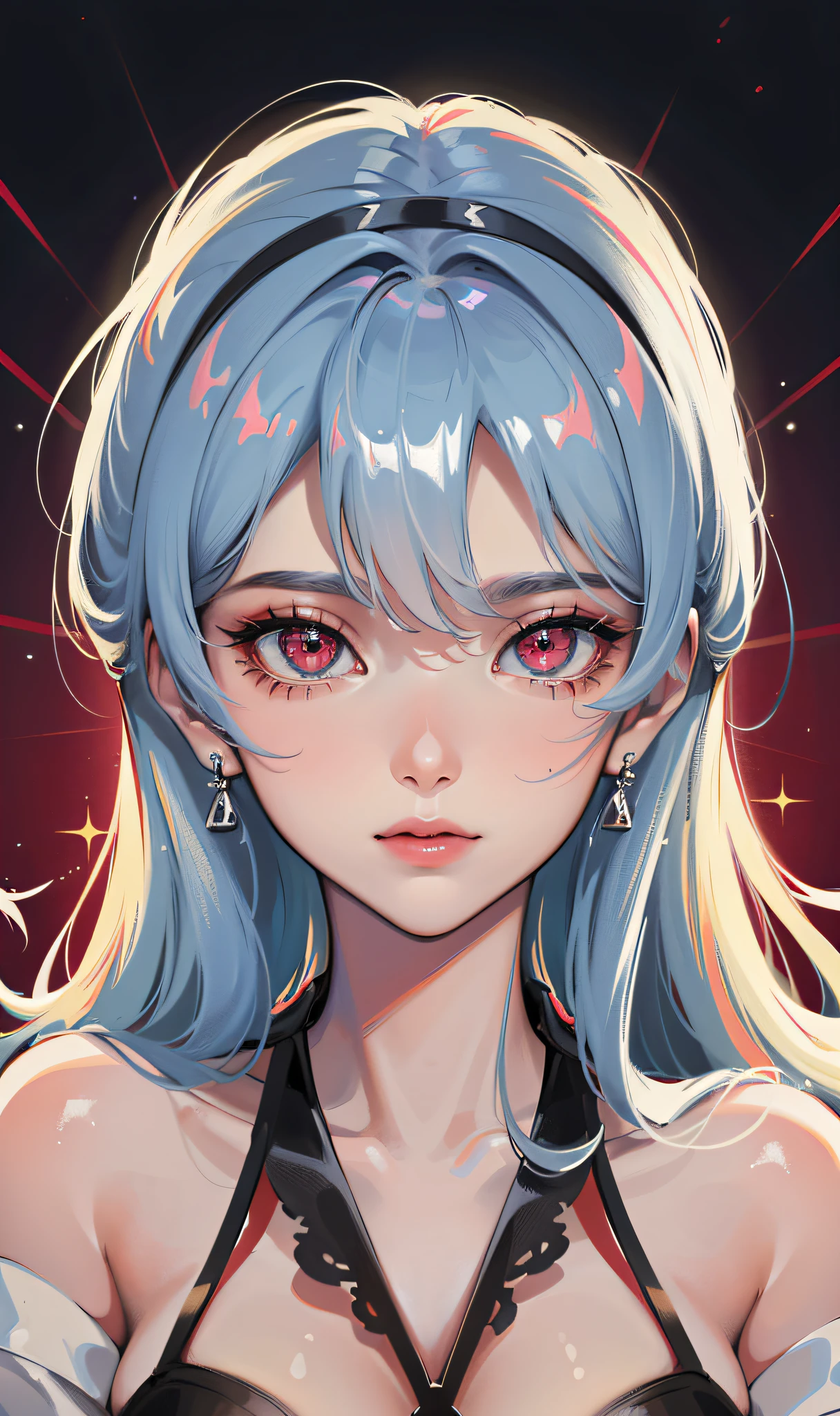 ((masterpiece, best quality, high resolution, supreme, solo, very detailed wallpaper, (26-year-old European royal sister: 1.4), Rei Ayanami (Evangelion), red eyes, glowing eyes, sparkling eyes, glint, eye reflection, pretty eyes, eye reflex, shyness, big nose, {portrait close-up}, three-dimensional facial features, no background, pose, {look down|look up|look side})),
