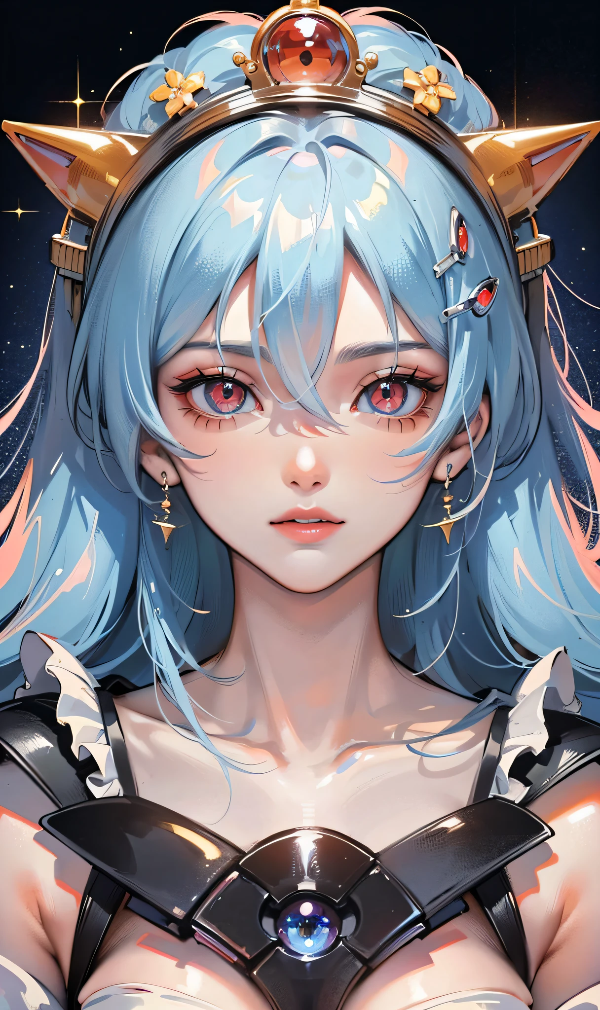 最high quality、best image quality、masterpiece、age girl((18-year-old、 By becoming、vest bust、medium bust,wide open breast tea、black eye, light blue hair、Red mesh、long hair、thin,highest valley、red mechanical body、Power cable)),high quality、beautiful art、background((Bright Institute))debris flies、Depth of written boundary、movie、visual art、perfect art、8K,genuine