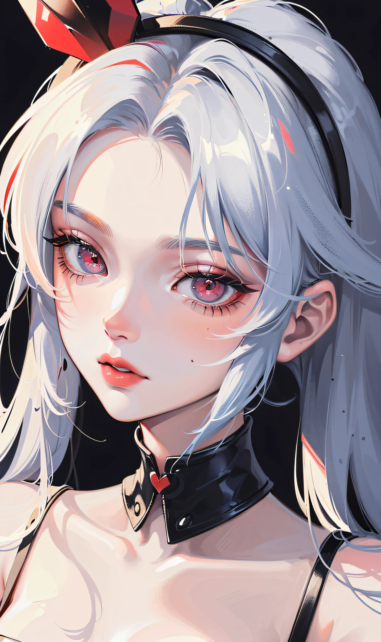 ((multicolored hair, black hair, white hair))