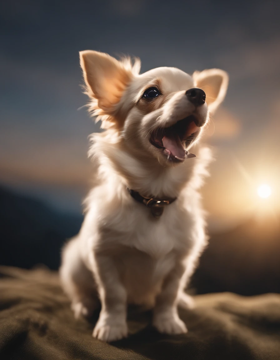 Very cute cavoodlepup illustration,8k解像度,A high resolution,超詳細,Explicit focus on Ultra HD Chihuahua very detailed character design。Edge lights、The use of soft light and solar flares should add depth and mood to the image。fluffly、A foggy light gold floral background with a subtle mist effect is ideal,Add a touch of mystery to the illustration。Vibrancy Colors should be used to bring the puppy to life,Emphasize the puppy's fluff and character