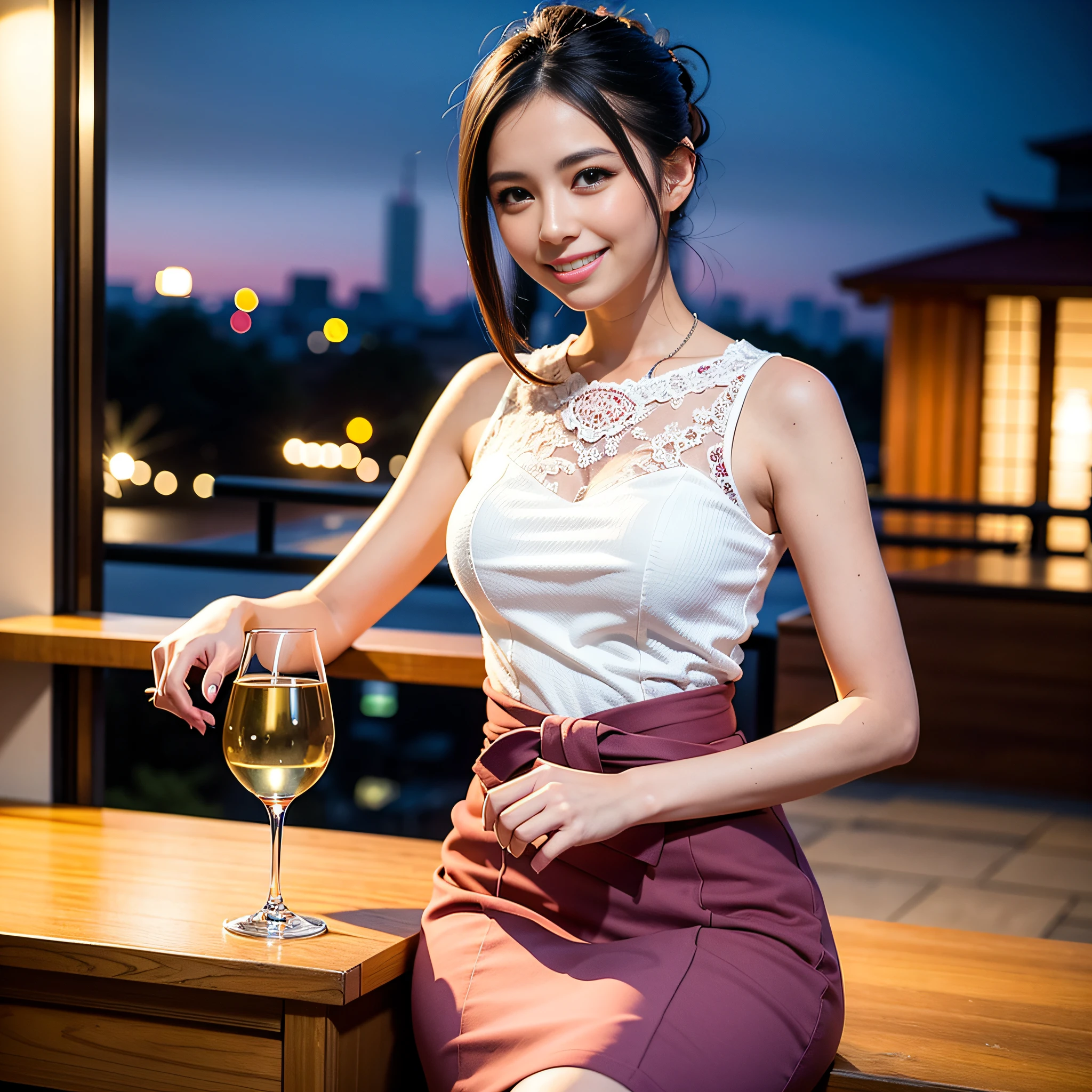 (64K, UHD, top quality, masterpiece: 1.2), (realistic, photorealistic: 1.37), super detailed, pretty woman 1 person, (slim face), (slim body), (brown hair), (short cut), cheeks slightly blushing, (35 years old), 38 years old, solo, beautiful detailed urban night view outside the window, restaurant, wine glasses sit, at night, in a prominent place (from the waist up) NovaFrogStyle, Actress, Model, Waist Up, White Wine, Slim, Wine Glass, Super Clean Night View, Wine Glass Put in the Middle, Happy Smile, (Smile: 1.15), Beautiful Fine Eyes, Upper Body, Bust Japan Up, Night, Short, Short, Actress, Model, Waist Up, White Wine, Slim, Wine Glass, Super Clean Night View, Wine Glass Put in the Middle, Happy Smile,
