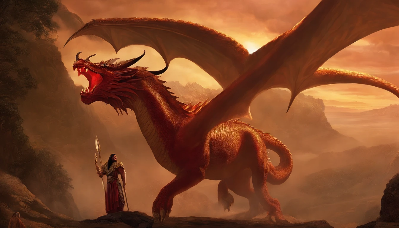 I saw a woman riding a crimson beast. The body of the beast was filled with blasphemous names, Seven heads, And ten horns.
  She was dressed in crimson and crimson, Decorated with gold, gemstones, And pearls, And in her hand was a golden goblet, It's full of ugly and filthy things from her fornication.
  And on his forehead "Babylon the Great, The prodigal son of the earth and the mother of all ugly things"It was symbolically recorded.
   And I saw that she was drunk with the blood of the saints and the blood of those who were martyred for Jesus.Another sign appeared in the sky. This time, A large red dragon appeared., 7 Head and, He had 10 horns,, A crown was placed on each head, Holding a golden ball in your hand, Illustration of a woman riding a dragon, Full-color painting, Akira in Chinese mythology, Epic Full Color Illustration, Clyde Caldwell(Clyde Caldwell)Inspired by, Aries fiery Ram Taro, Dragonlance Illustration, Gilgamesh, Tarot Card Chariot, Songs inspired by Larry Elmore, Color Illustration, Mythological works, Larry Elmore : 0. 5, victory