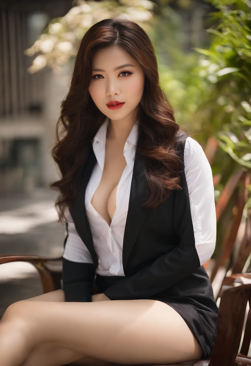 Barney Girl,Japanese Woman.Browse us,large full breasts,long  hair,Stylish, (Grab your ass:1.6),siting in a chair