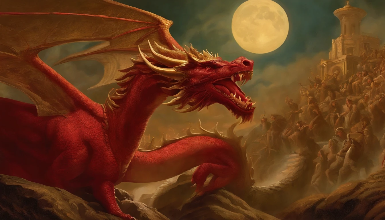 I saw a woman riding a crimson beast. The body of the beast was filled with blasphemous names, Seven heads, And ten horns.
She was dressed in crimson and crimson, Decorated with gold, gemstones, And pearls, And in her hand was a golden goblet, It's full of ugly and filthy things from her fornication.
And on his forehead "Babylon the Great, The prodigal son of the earth and the mother of all ugly things"It was symbolically recorded.
And I saw that she was drunk with the blood of the saints and the blood of those who were martyred for Jesus.Another sign appeared in the sky. This time, A large red dragon appeared., 7 Head and, He had 10 horns,, A crown was placed on each head, Holding a golden ball in your hand, Illustration of a woman riding a dragon, Full-color painting, Akira in Chinese mythology, Epic Full Color Illustration, Clyde Caldwell(Clyde Caldwell)Inspired by, Aries fiery Ram Taro, Dragonlance Illustration, Gilgamesh, Tarot Card Chariot, Songs inspired by Larry Elmore, Color Illustration, Mythological works, Larry Elmore : 0. 5, victory