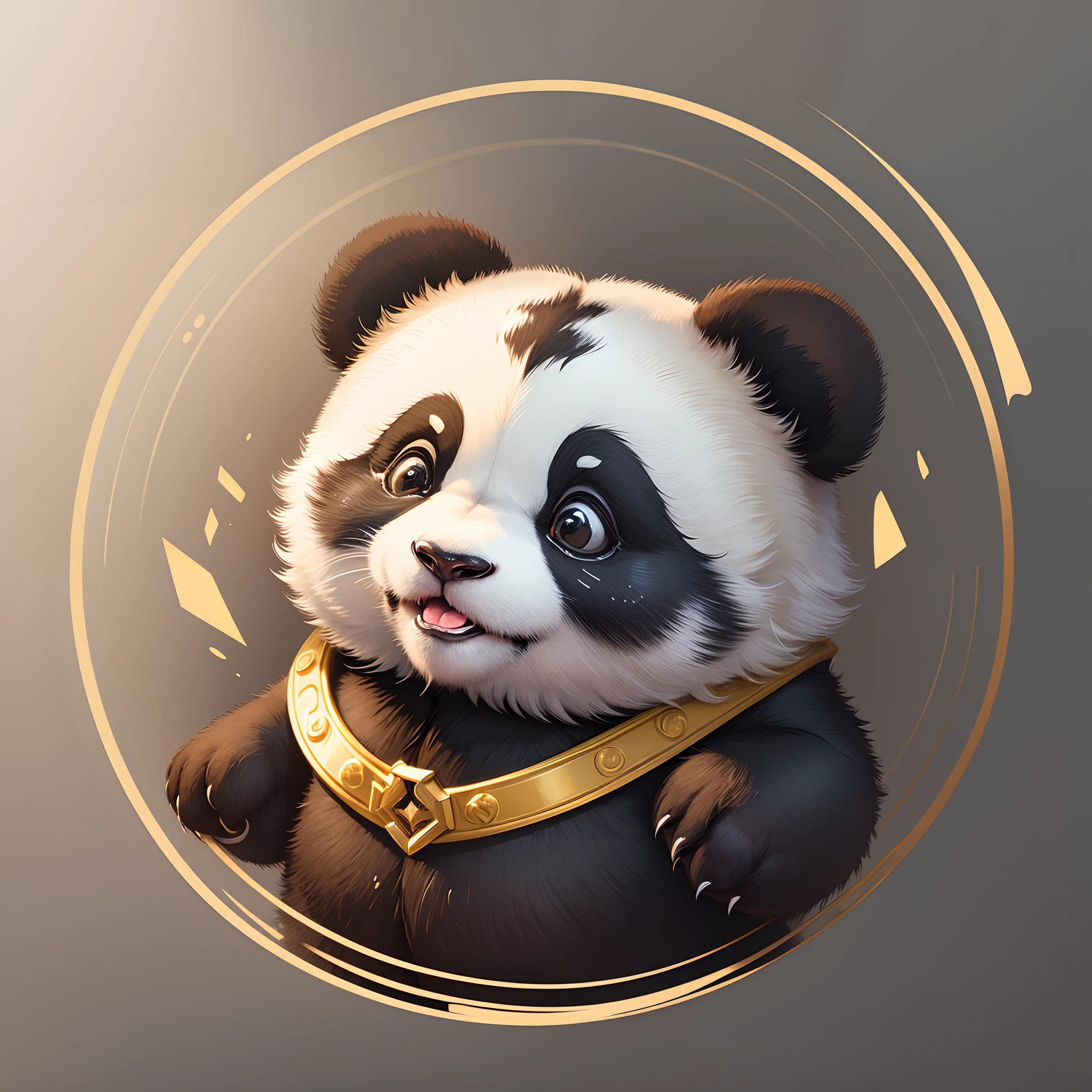 Sticker,(A panda)，joyful expressions，cute clothing，in circle, White background, Gold border，Simple, Ultra detailed, Detailed drawing, vectorised, 8K, professional sticker design, Flat design, Vector lines, Sticker, Drawing, Drawing, Full-HD