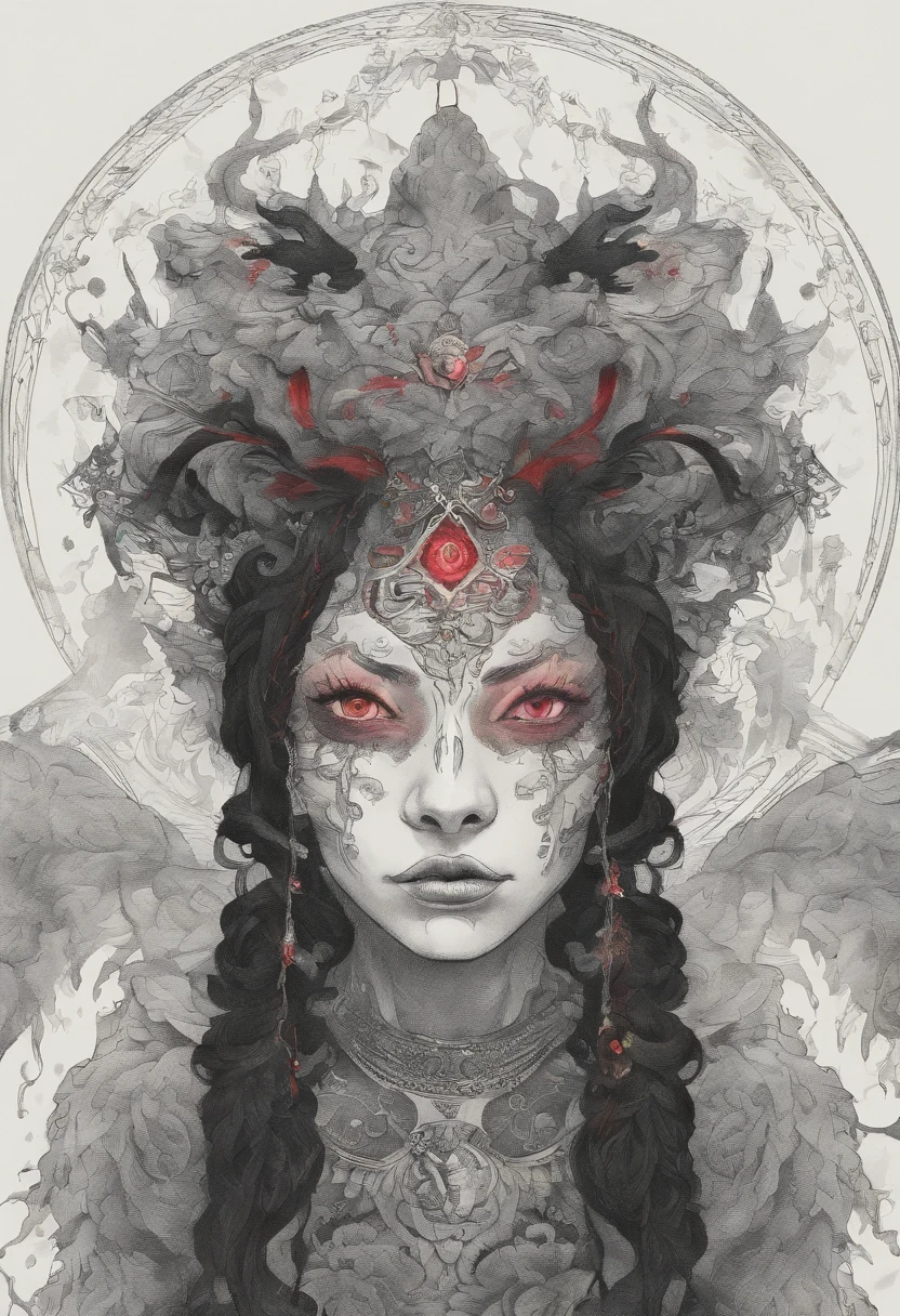 Em um mundo tomado por sombras e segredos, A 20-year-old anti-hero emerges. Seus cabelos brancos, braided into dreadlocks, Dance in the wind while their red eyes glow with a dark power. Uma cicatriz marcante adorna seu rosto, testemunha de batalhas passadas. Her tattoos tell stories of black magic and deep mysteries. Amidst the darkness, ele caminha, An ambivalent force that defies fate