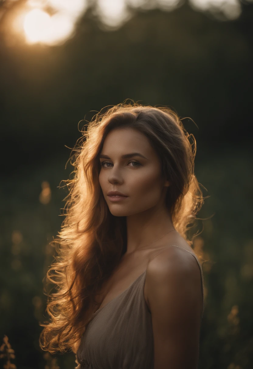 summerfield woman girl sunset twilight summer field hair brunett model sensual female sexy fashion beauty mysterious attractive young beautiful pretty sunshine field dawn man long hair man sunlight view behind outdoor nature only one woman real person