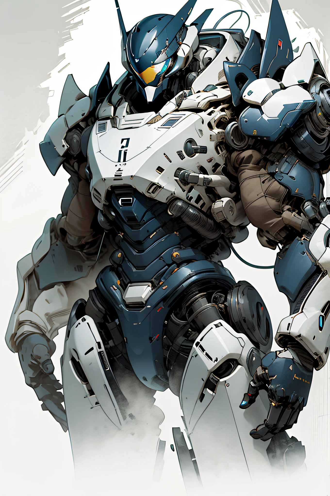 1 woman inside a huge bulky exoskeleton robot , ((bulky)) armor, mecha, ink, clean lines, negative space, high contrast, gradient color,