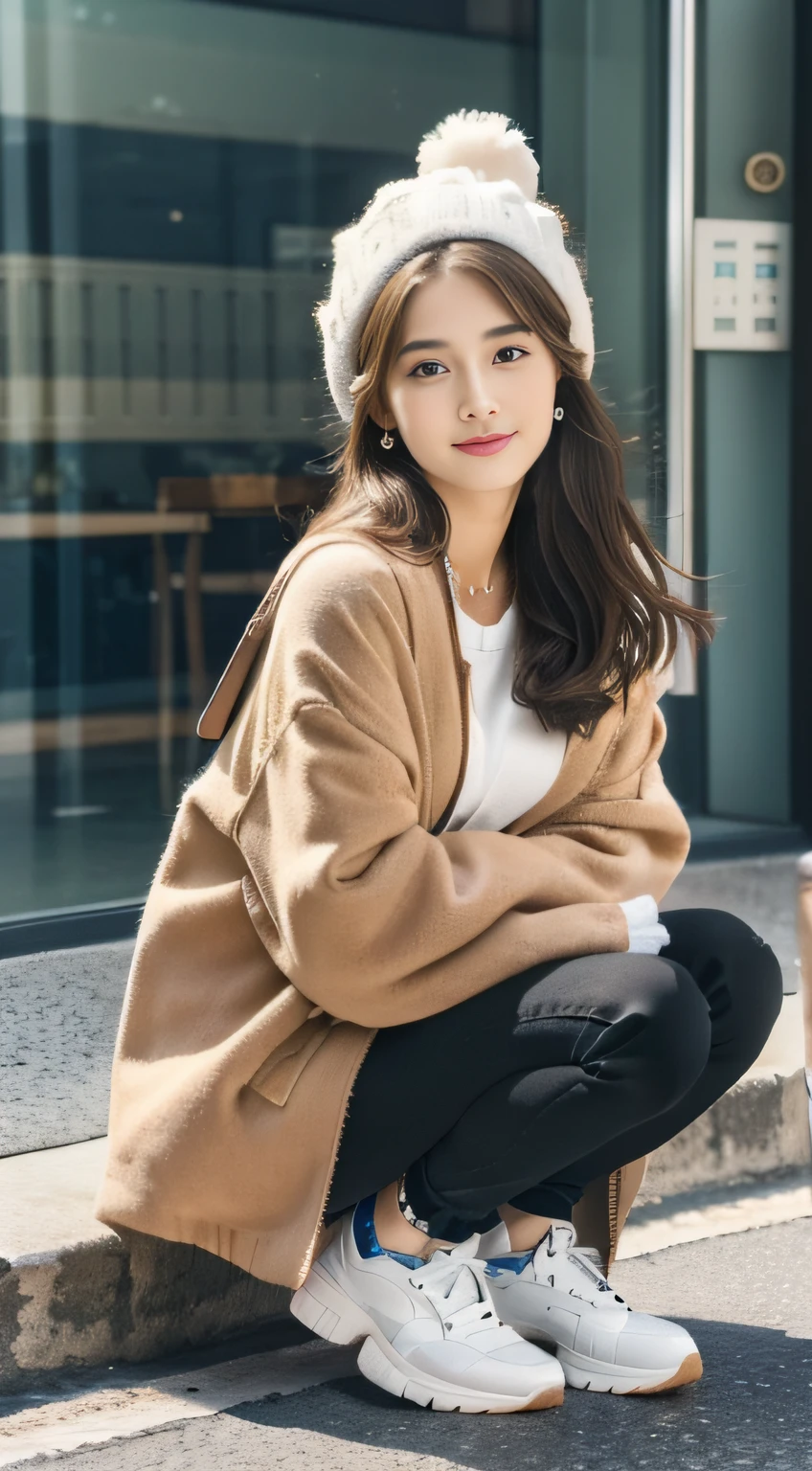 (((32K,very high res, high detailing, highly accurate,Masterpiece Girl 1:1.5))),Raw photo & realistic atmosphere,beautiful dark blue eyes,Detailed mouth,Glossy lips,Detailed eyebrows,Soft white skin that shines with every detail,,Eyes drawn in detail、Very beautiful eyes with azure eyes,Detailed lips、Very beautiful face,Very well-formed face、Lifelike face,shiny beautiful lips,Beautiful eyebrows,Infinite reality,Best design,(Insanely cute Japan -yeld hischool girl,,Beautifully shaped breasts,Very cute beautiful girl,Little Gilthy body,Outstanding style:1.5),Best Natural Makeup,Japanese ido,Korean Idols,Young sensual idol,Moist eyes,Dark Beautiful Deep Eyes,Beautiful butt,beauty legs,,camel's foot,:1.3),超A high resolution、,Natural and realistic face,Back lighting,Pure eyes are too cute,(((photorealisim,Photograph the whole body))),,Reality Live Action,(Fashionable earrings,,a necklace,A bracelet,gyuru,Glossy nail art,Women's Teens Street Winter Casual Fashion,Down coat,Black pants,white shoe,Hats,Calm and fashionable girl,light brown hair,short-hair,Ear Hair,独奏,little smiling,full body Esbian,Show full-body fashion,sitting cross-legs,Show me your white shoes, Only beauty young cute 15 year old girpetite and very cute 15-year-old girl:1.7),Nighin uya