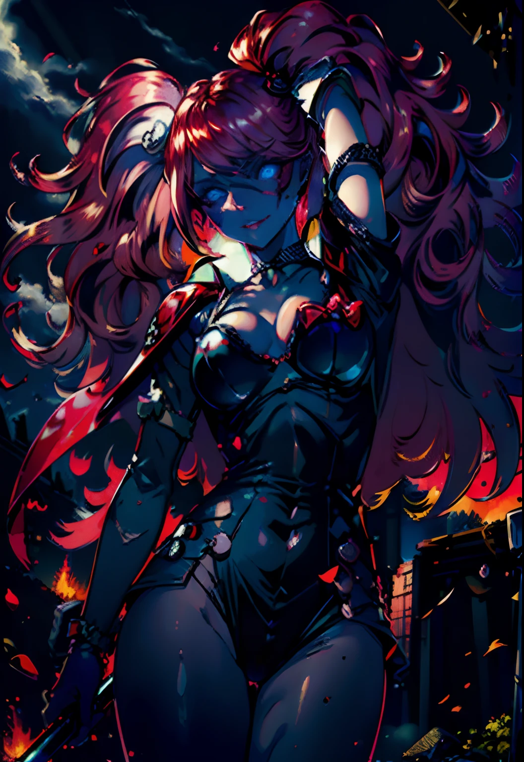 (((best quality))), (((ultra detailed))), (((masterpiece))), illustration,(The dark red blood cloud floats in the air,the red bat,blood magic),1girl,sex, perfect face,One of her hands waved a whip, volumetric lighting,sexy girl wowdk,crazy smile,red blood rain, crow,graveyard, fantasy, underground castle, ((muted colors, night, darkness)), makeup, mascara,translucent Skin, HALFTONE,cloud,LIGHT_PARTICLES,eldenring\(malenia\) 1girl, winged helmet, red cape, (malenia_blade:1.3), covered eyes, blood,red hair,(cursed_left_arm:1.3)