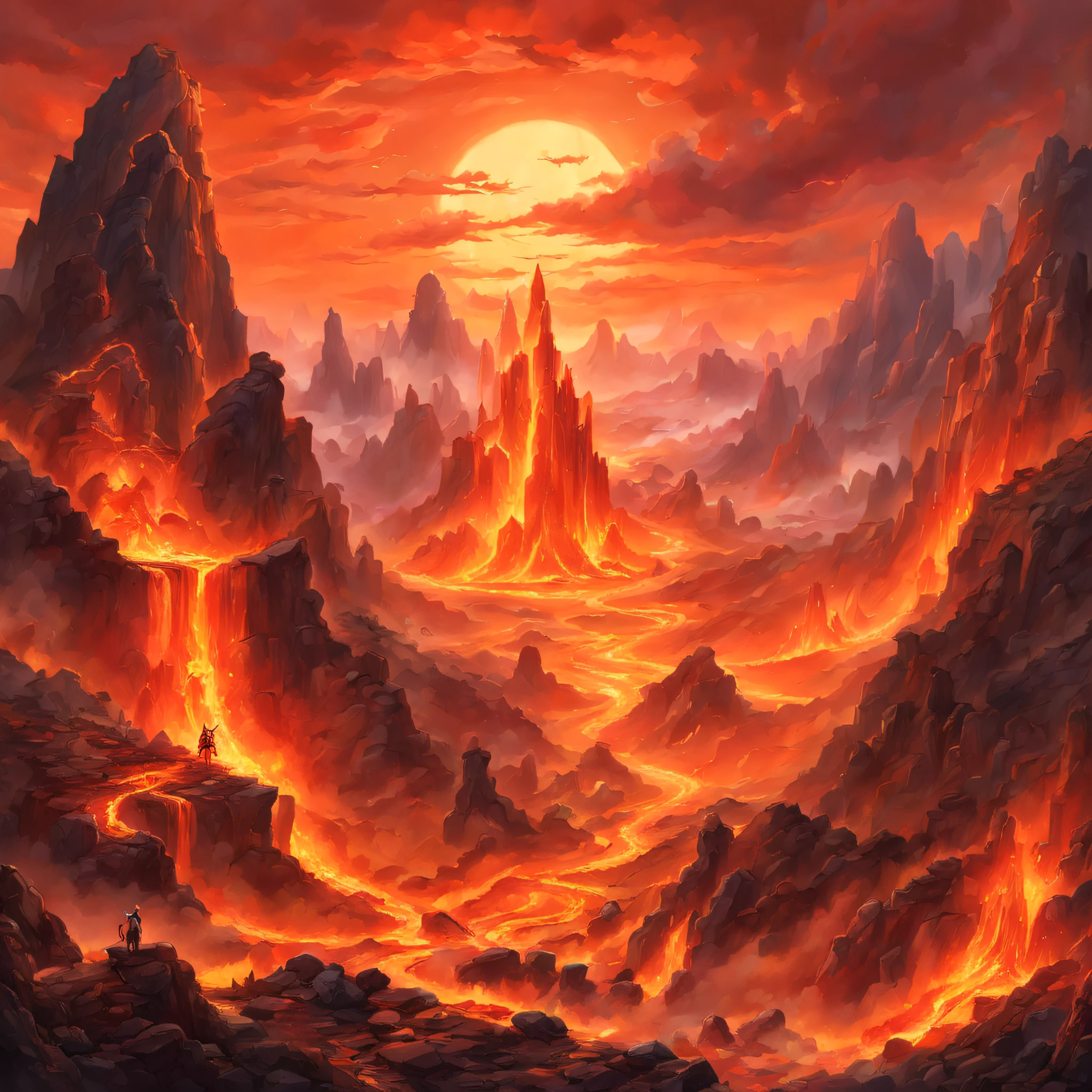 (Stickers)，(Sticker)，(Best quality,Masterpiece, iintricate,Hyper-detailing,8K  UHD,超高分辨率，extremely detailed CG unity wallpaper) ,Great Wilderness East Meridian，Fire unicorn，Fire unicorn in volcanic lava，Surrounded by lightning，Stand on volcanic lava，The peaks are steep，Strange rocks，salama，magma，Dreamland Wonderland、fanciful，Riding，Traditional Chinese elements，Illustrative myths，Fuyao Legend，Dappled light，Hazy haze，mystical aura，tmasterpiece，k hd，Rich in color，Detailed details，Seven colors