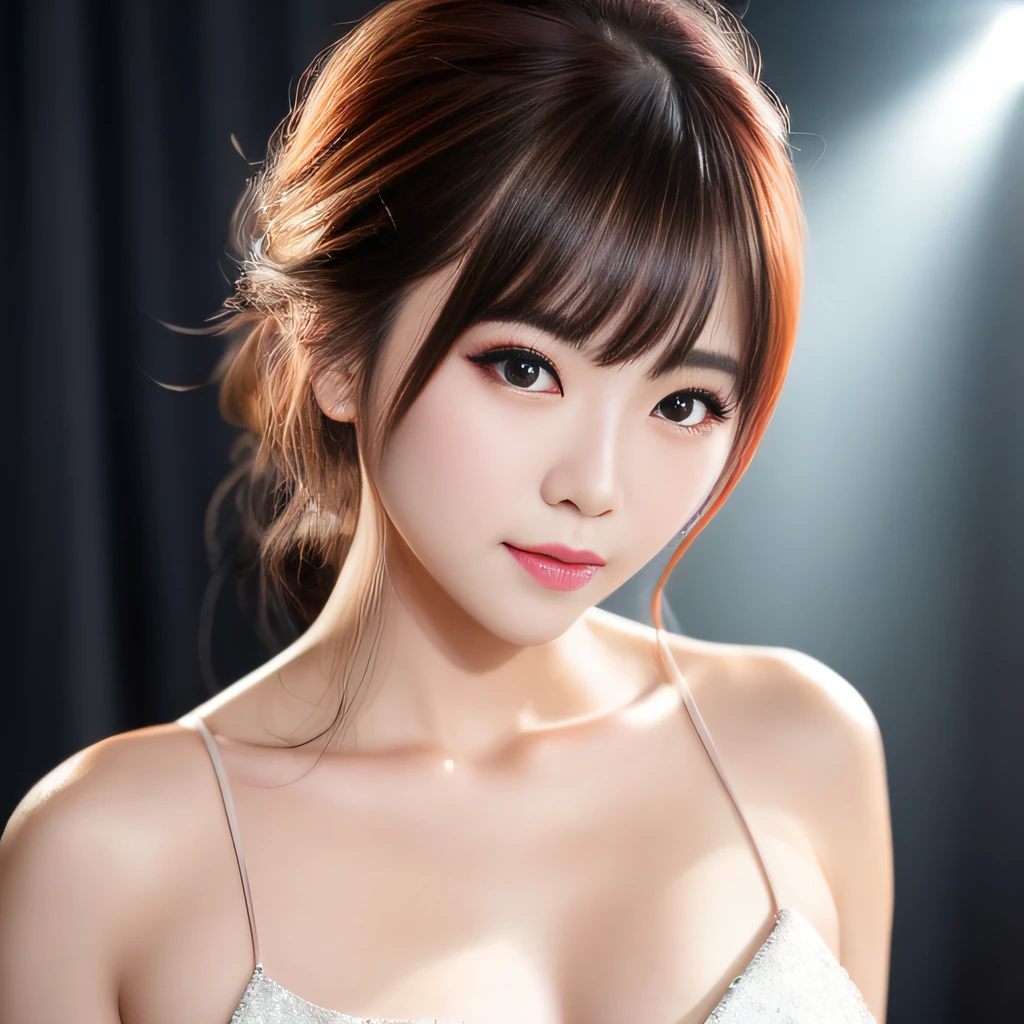 (masterpiece:1.3), high resolution, ultra detailed, extremely detailed CG unity 8k wallpaper, realistic, photo-realistic, RAW photo, beautiful detailed face, pale skin, realistic glistening skin, detailed cloth texture, detailed hair texture, Perfect body, Beautiful Face, accurate, Anatomically correct, Highly detailed face and skin texture, natural neck length, (beautiful hands), (fair skin:1.1), (well-aligned teeth:1.1), (Sweaty skin:1.2),
BREAK,
Detailed eyes, symmetric eyes, Light Brown eyes, Double eyelids, Thin eyebrows, (Glossy lips:1.4), ((A face with waiting for a kiss:1.2)), (blush:1.1), (A sparkling small hair accessory:1.1), (beautiful smile:1.0)
BREAK,
(A classy and Cute wife:1.3), (nude, nsfw, nipple:1.4),
BREAK,
medium large breasts, slender figure, firm abs,
((top knot hairstyle, brown hair, wavy hair, bangs:1.2)), (looking at viewer), (cowboy shot:1.4), From above,
BREAK,
((Sitting side by side on the backseat of a office)), (((A view of Tokyo outside the window at Night:1.3))),