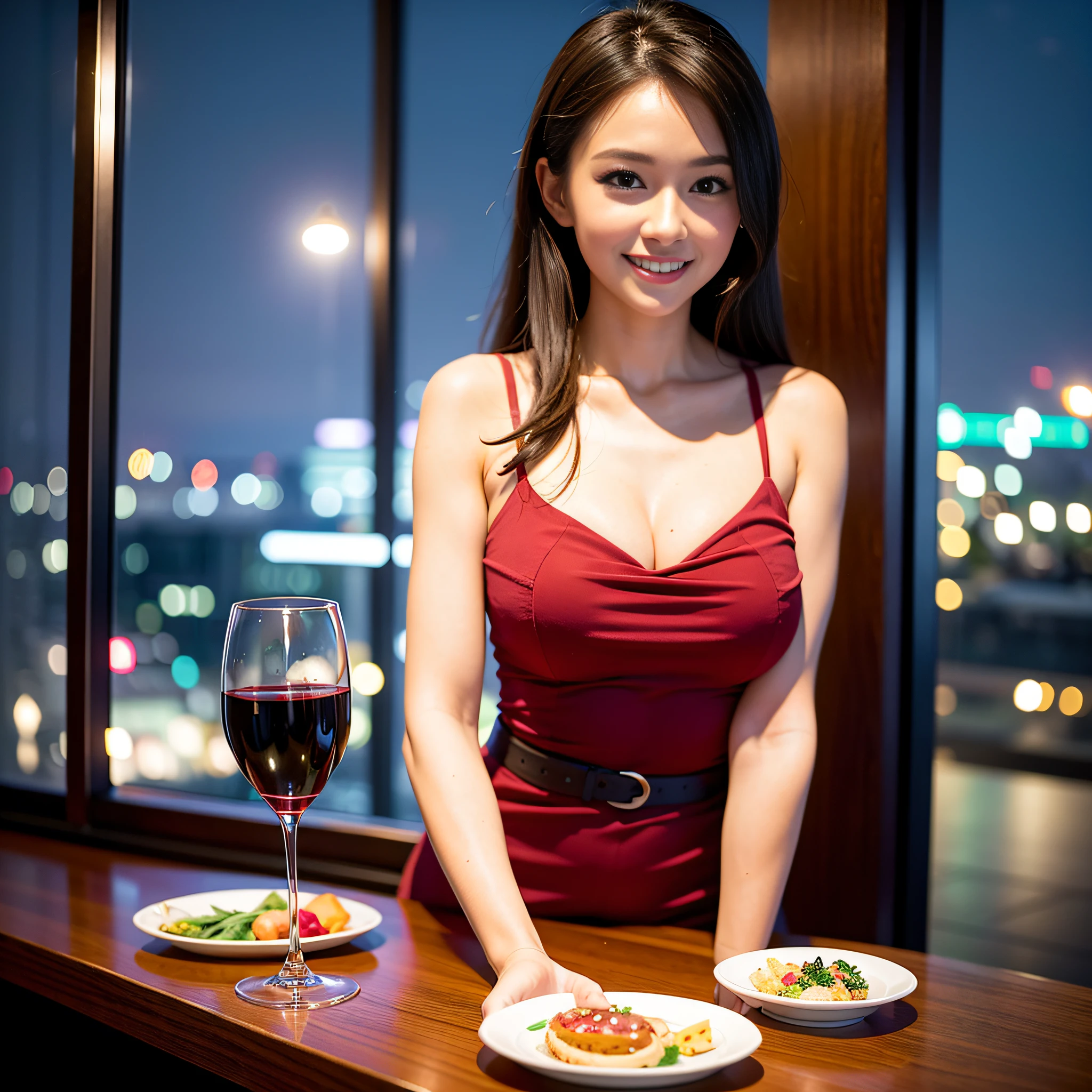 (64K, UHD, top quality, masterpiece: 1.2), (realistic, photorealistic: 1.37), super detailed, pretty woman 1 person, (slim face), (slim body), (brown hair), (short cut), cheeks slightly blushing, (35 years old), 38 years old, solo, beautiful detailed urban night view outside the window, restaurant, wine glasses sit, at night, in a prominent place (from the waist up) NovaFrogStyle, Actress, Model, Waist Up, White Wine, Slim, Wine Glass, Super Clean Night View, Wine Glass Put in the Middle, Happy Smile, (Smile: 1.15), Beautiful Fine Eyes, Upper Body, Bust Japan Up, Night, Short, Short, Actress, Model, Waist Up, White Wine, Slim, Wine Glass, Super Clean Night View, Wine Glass Put in the Middle, Happy Smile,