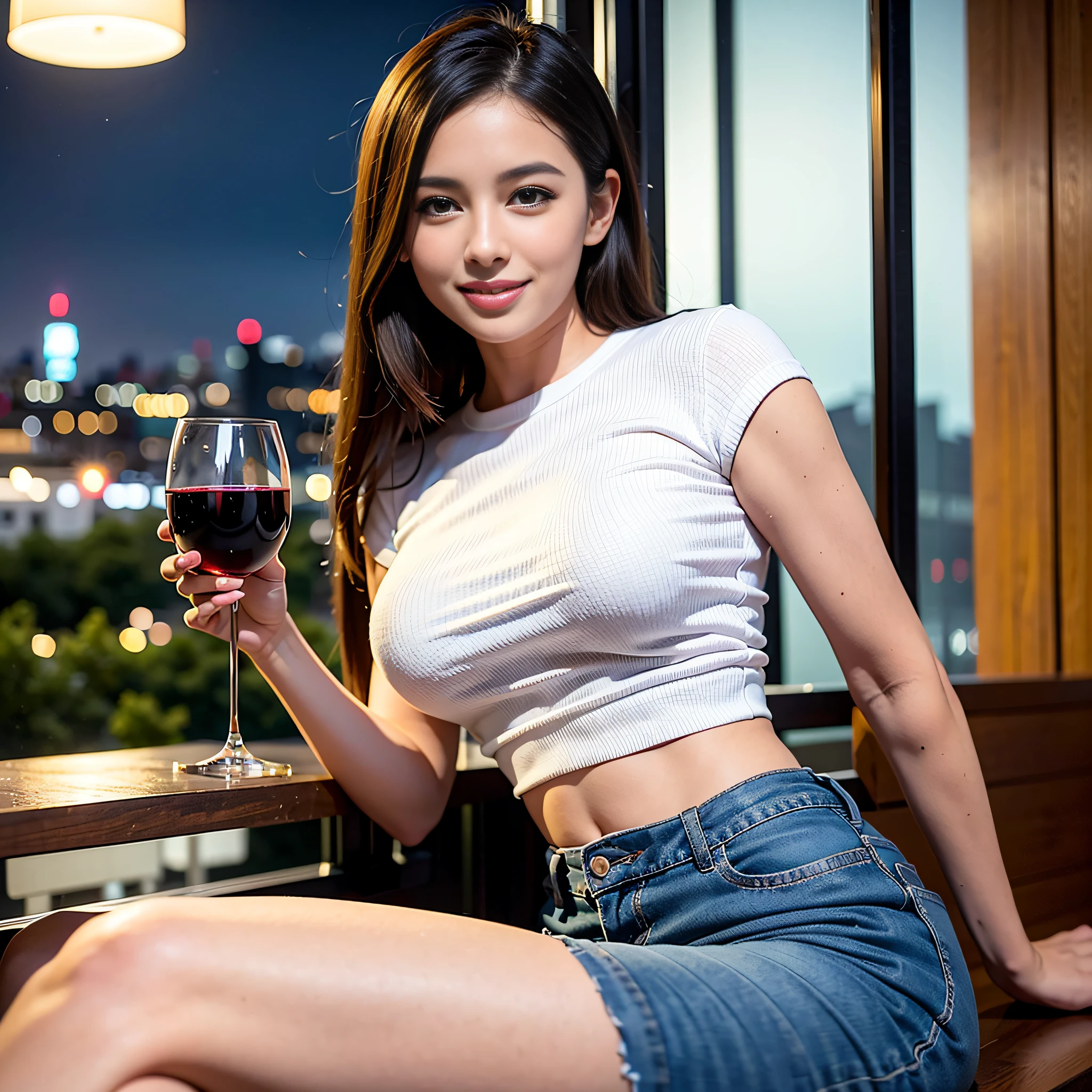 (64K, UHD, top quality, masterpiece: 1.2), (realistic, photorealistic: 1.37), super detailed, pretty woman 1 person, (slim face), (slim body), (brown hair), (short cut), cheeks slightly blushing, (35 years old), 38 years old, solo, beautiful detailed urban night view outside the window, restaurant, wine glasses sit, at night, in a prominent place (from the waist up) NovaFrogStyle, Actress, Model, Waist Up, White Wine, Slim, Wine Glass, Super Clean Night View, Wine Glass Put in the Middle, Happy Smile, (Smile: 1.15), Beautiful Fine Eyes, Upper Body, Bust Japan Up, Night, Short, Short, Actress, Model, Waist Up, White Wine, Slim, Wine Glass, Super Clean Night View, Wine Glass Put in the Middle, Happy Smile,