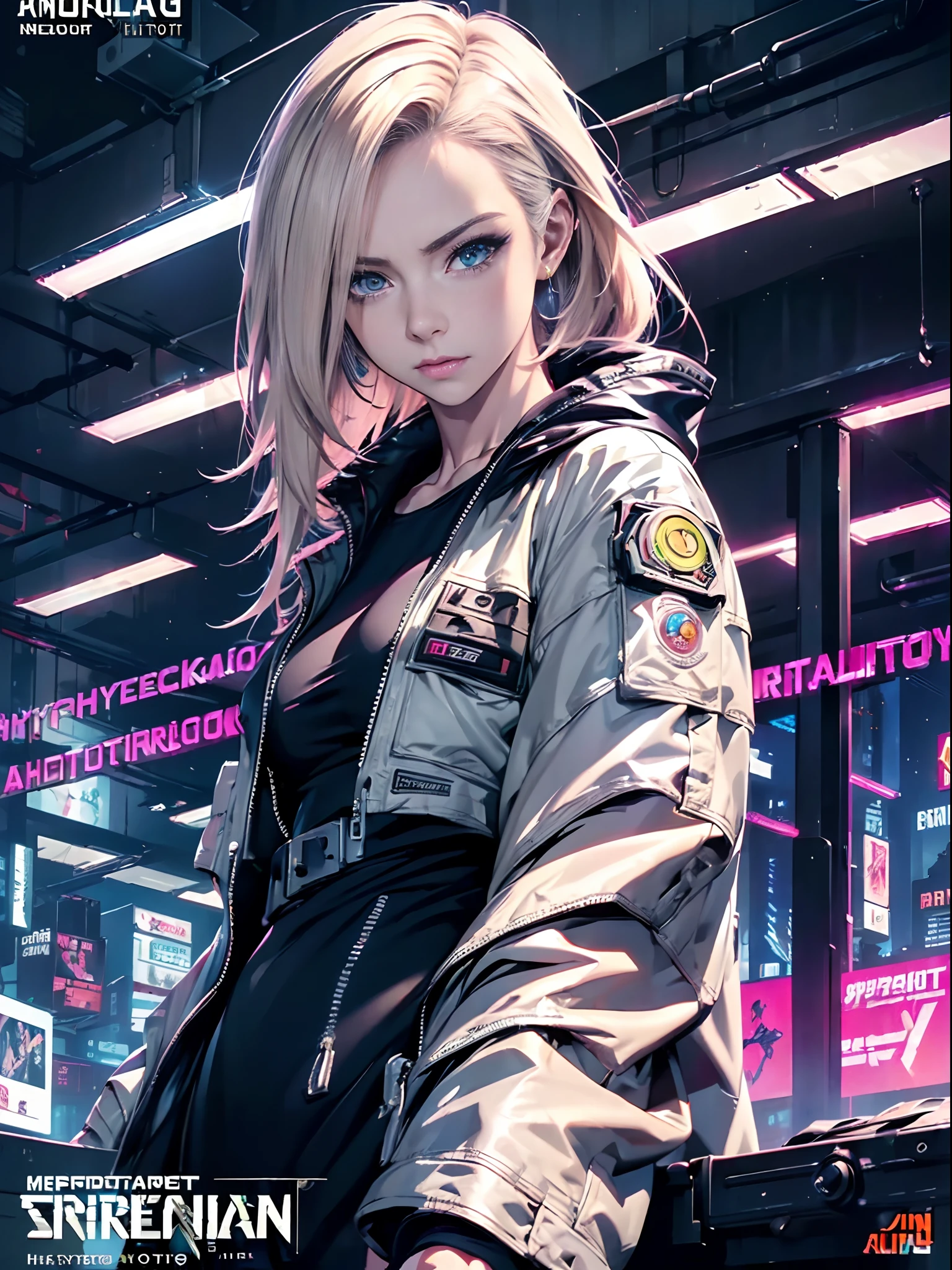 (masterpiece:1.2), ultra detailed, ultra high res, (realistic, photo realistic:1.37), high detail RAW color photo, professional photograph, an extremely delicate and beautiful, extremely detailed, 8k wallpaper, Amazing, finely detail, huge file size, extremely detailed beautiful girl, extremely detailed face, extremely detailed eyes, extremely detailed skin, extremely detailed fingers, extremely detailed nose, extremely detailed mouth, perfect anatomy, highly detailed background, (a famous actress of Japan:1.2), blond hair, shortcut hair, gyaru, Dynamic lighting, (cyberpunk:1.5), (cyberpunk city), neon sign, (hologram:1.3), cowboy shot, Zip-up hoodie, hood up, midriff peek, (dynamic pose), headphones.